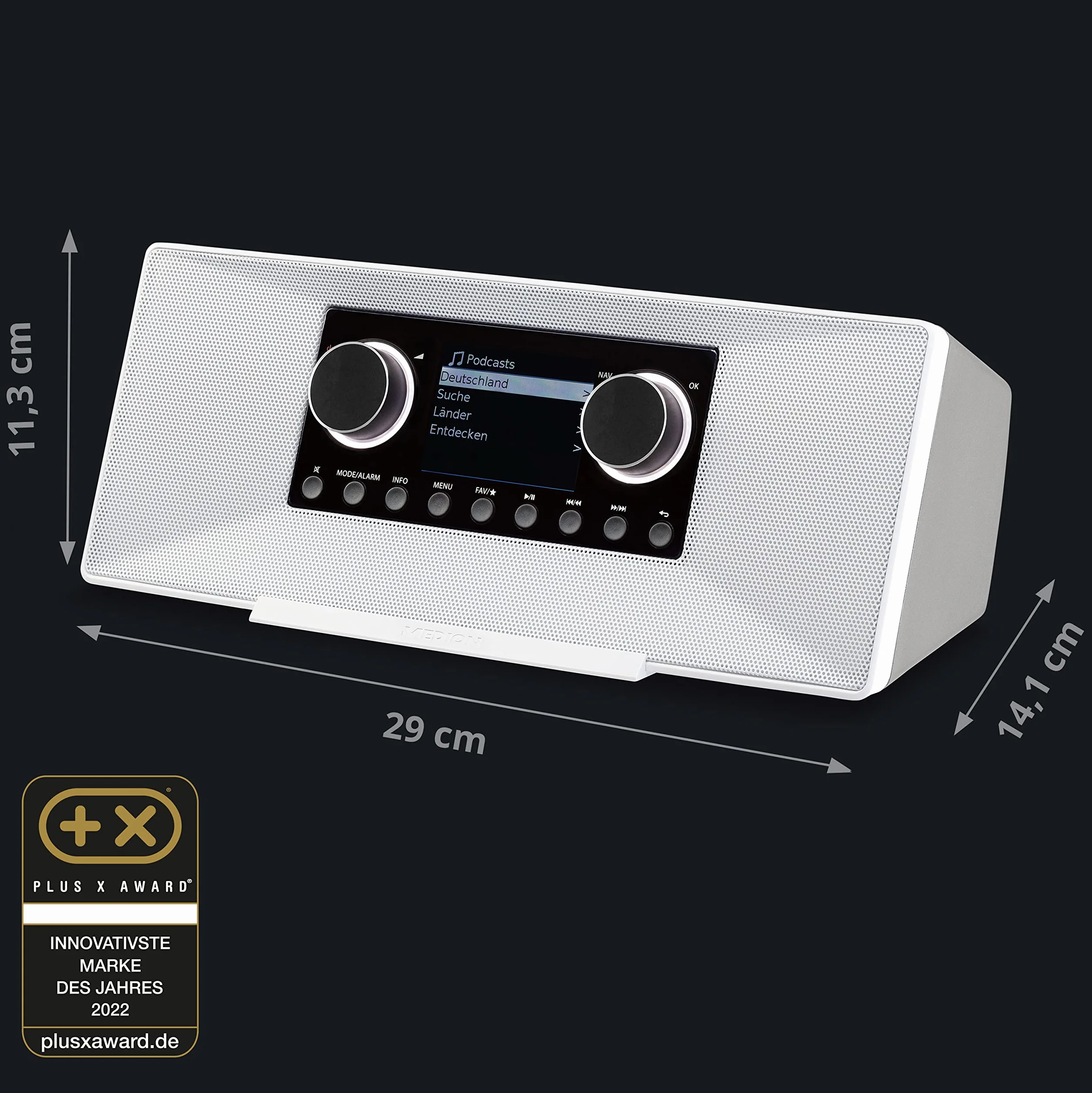 MEDION P85333 Radio Internet avec Dab+ (WiFi, FM, Spotify Connect, Amazon Music, USB, Prise Casque, AUX, Stereo Line-Out Cinch, Sleep Timer) Blanc