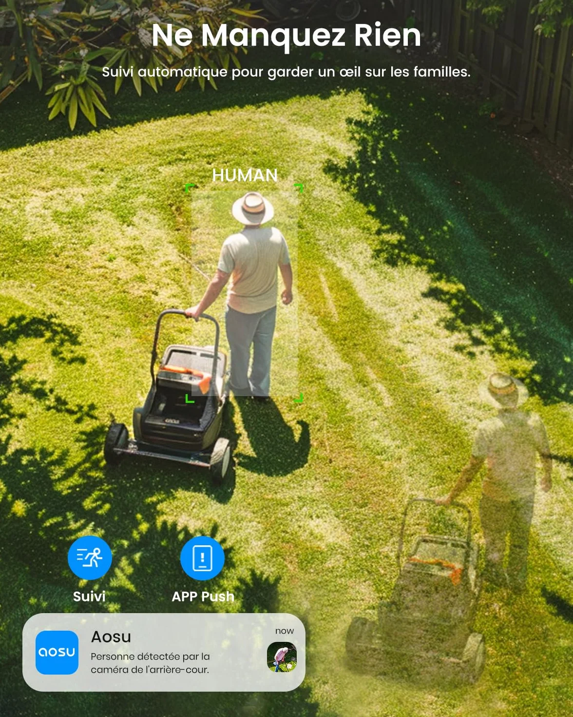 aosu 2K 3MP Camera Solaire Extérieur WiFi Surveillance 360° PTZ Suivi Automatique Vision Nocturne Alarme Audio Bidirectionnel