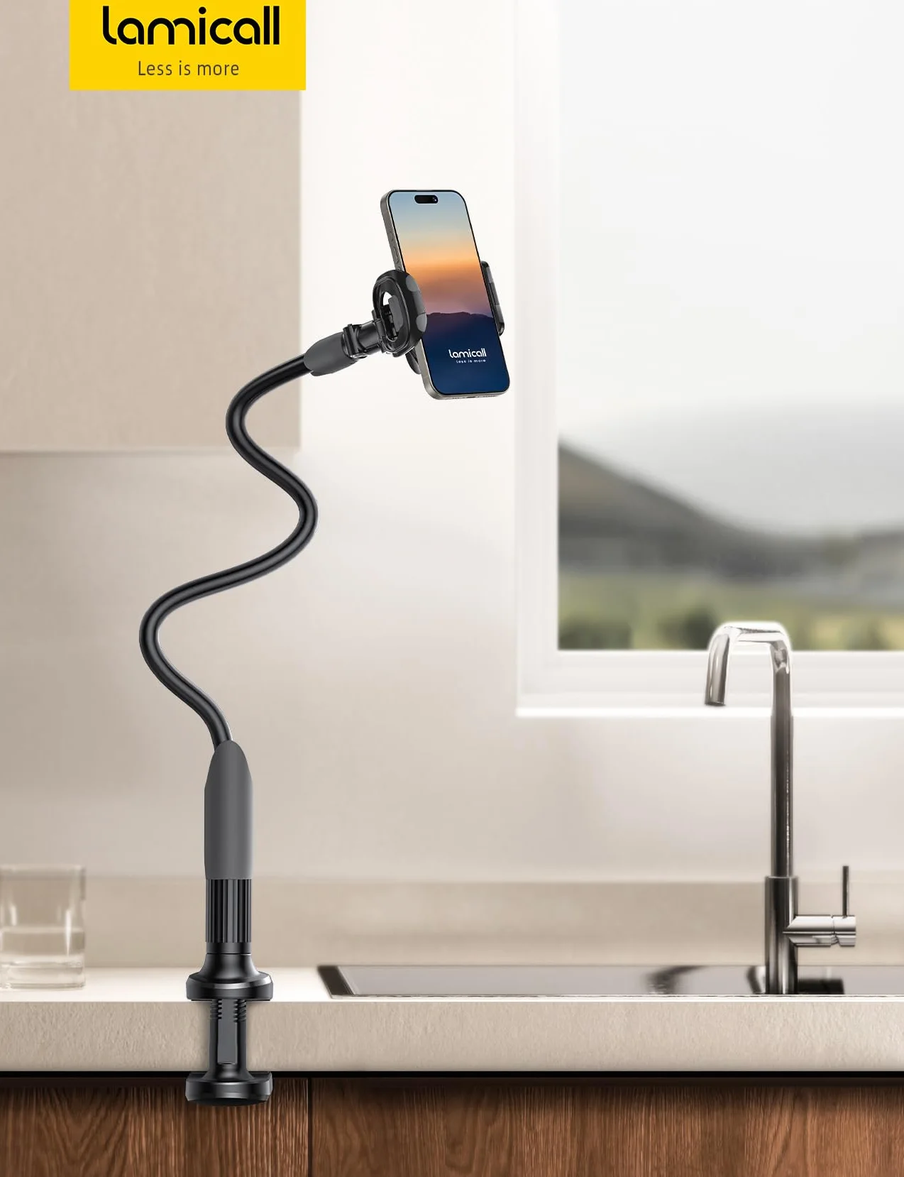 Lamicall Support Téléphone, Gooseneck Support Réglable - Universelle Rotation 360° Support pour iPhone 17 Pro Max Air, 16/15/14/13 Pro Max Mini, XS XR X 8 7, Switch, Samsung, Smartphones - Noir