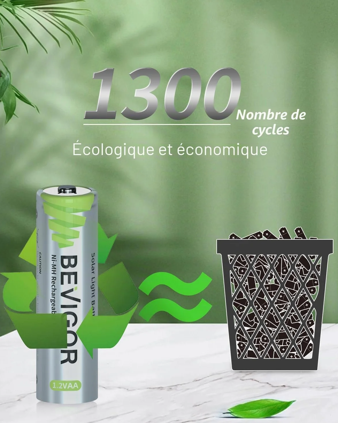 BEVIGOR Piles Rechargeables Solaires AA 1000mAh 1.2V NiMH pour Lampes Solaires Extérieures