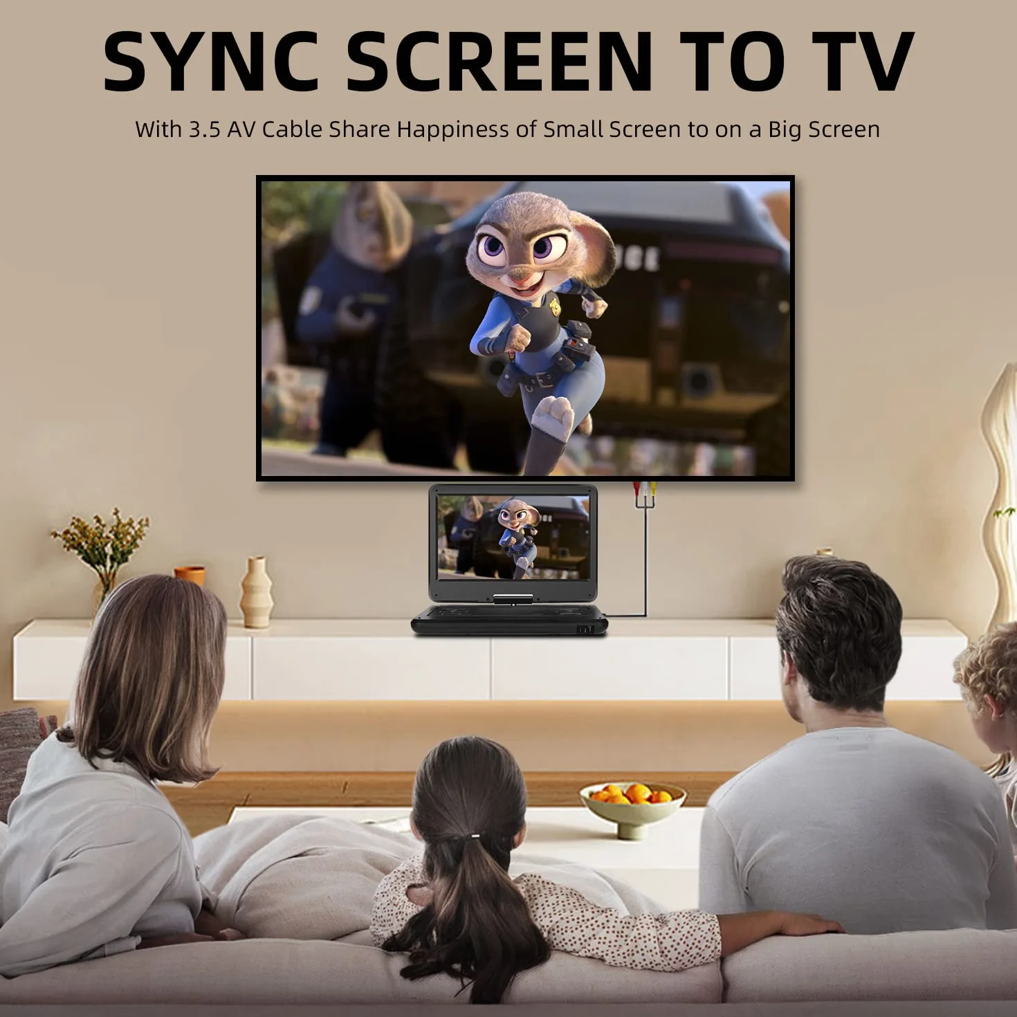 KCR 14 Pouces TV Portable/Lecteur DVD Combo avec écran LED Rotatif HD et Tuner TV DVB-T2 numérique/USB/HDMI/AV/Audio, Batterie intégrée, Double Haut-Parleur stéréo
