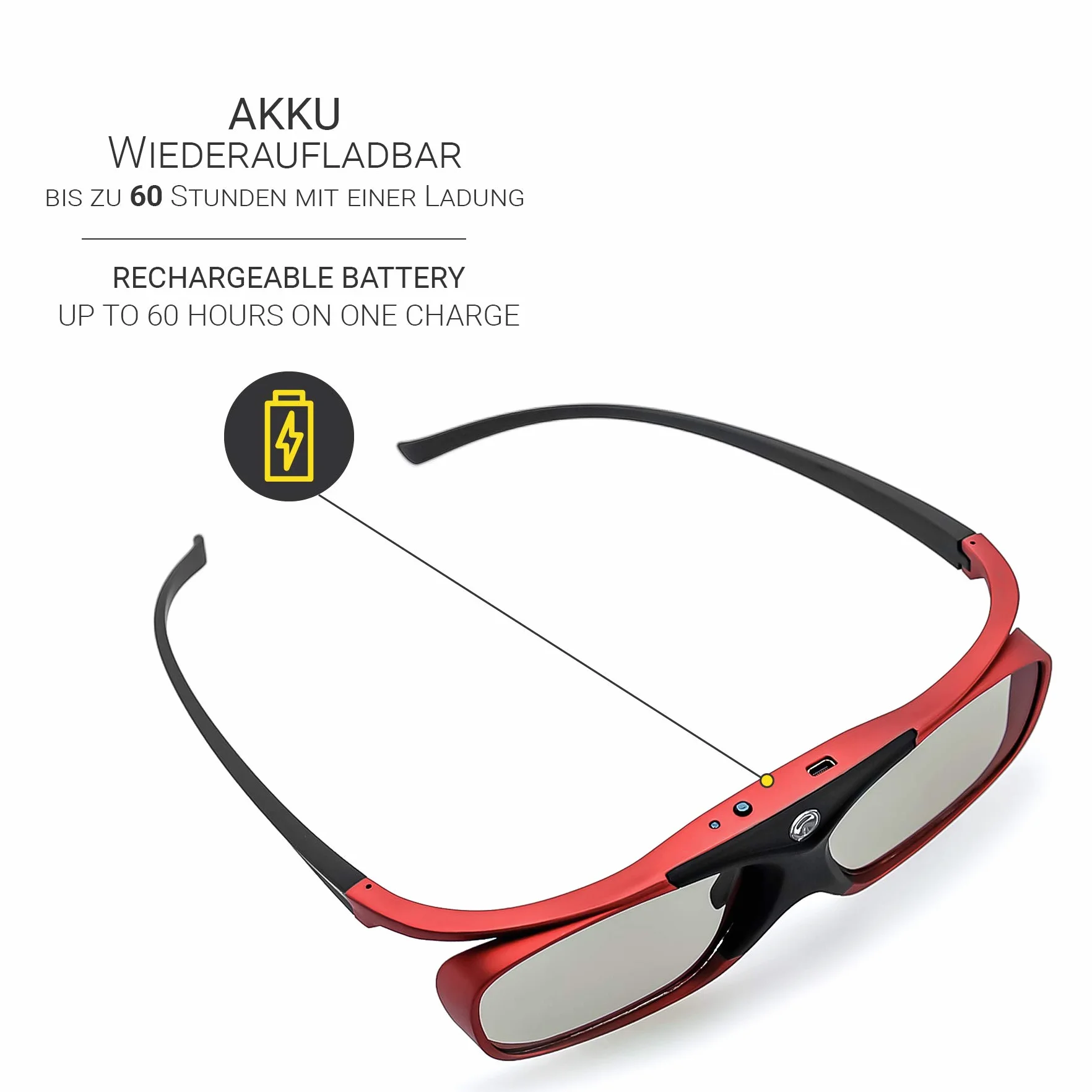 Hi-SHOCK RF Pro Scarlet Heaven Lunettes actives 3D pour vidéoprojecteurs 3D compatibles avec Sony, Epson, JVC - TDG-BT500A - TY-ER3D5ME / TY-ER3D6M - ELPGS03-120 Hz - rechargeables