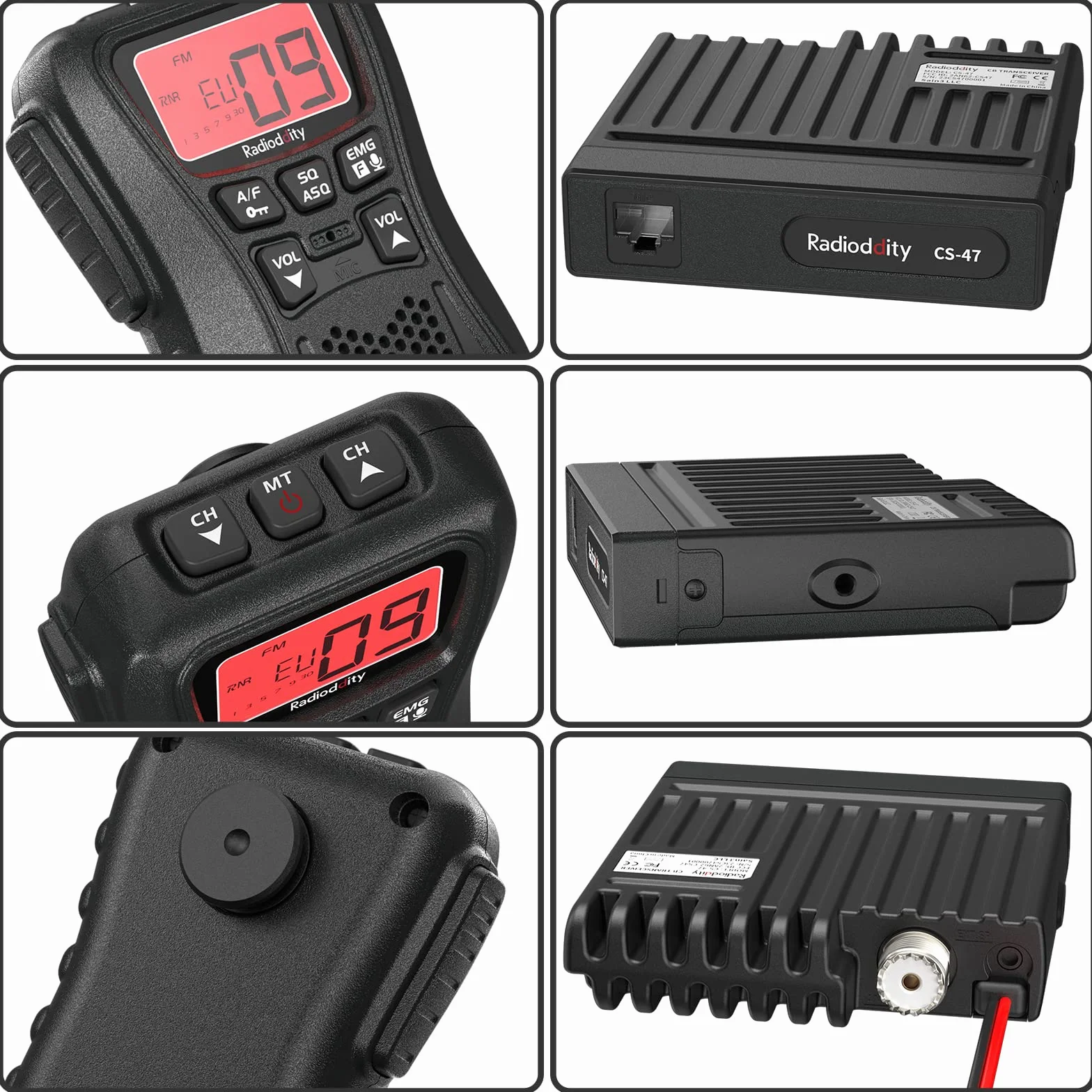 Radioddity CS-47 Radio CB Off Road Compact Mobile AM/FM 40 canaux Grand écran LCD 7 Couleurs sur Microphone
