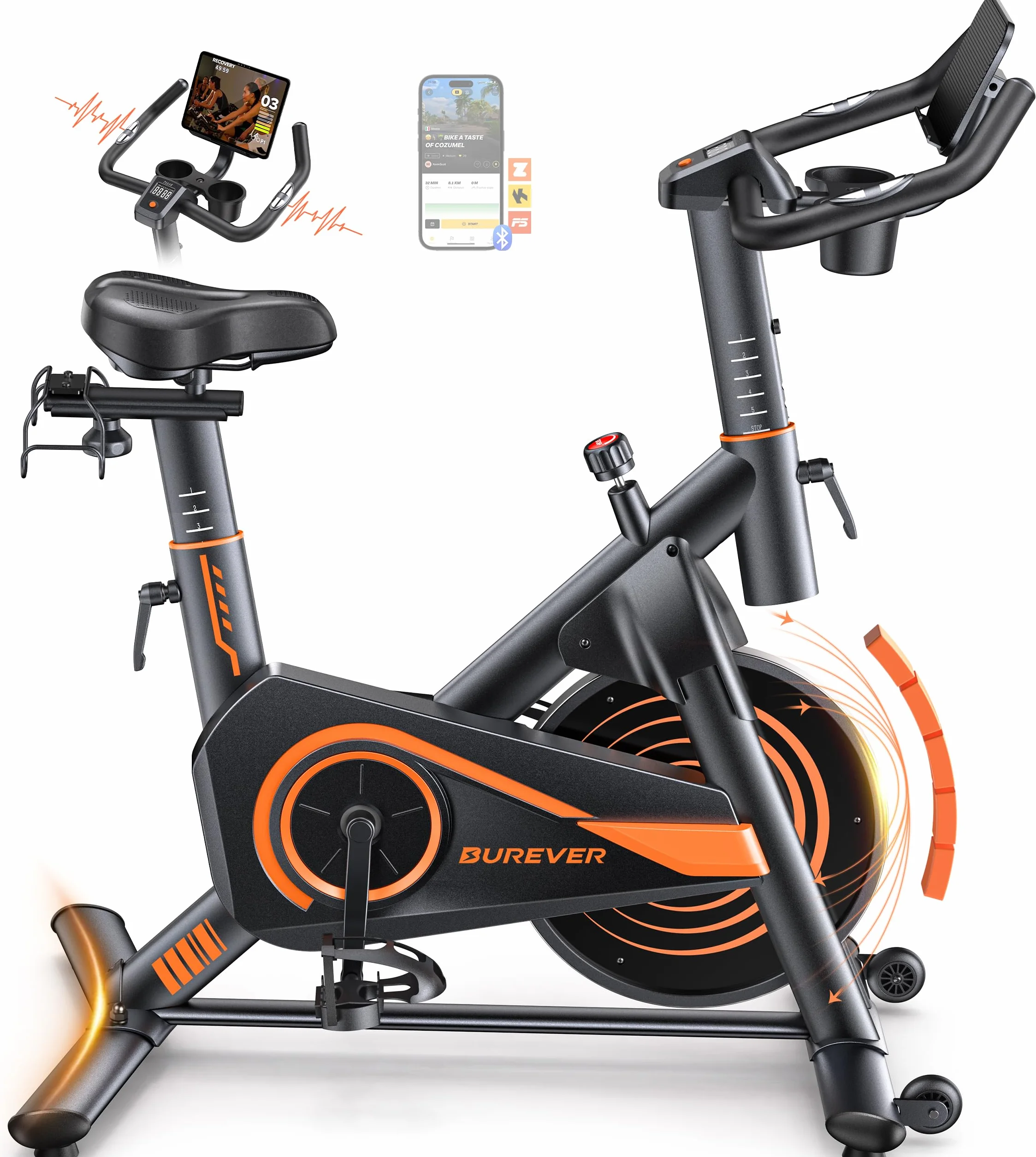 Vélo d'Appartement Connecté APP Ultra-Silencieux, Résistance Magnétique, Volant d'Inertie 15 KG, Capacité 160KG, Écran LCD Fréquence Cardiaque
