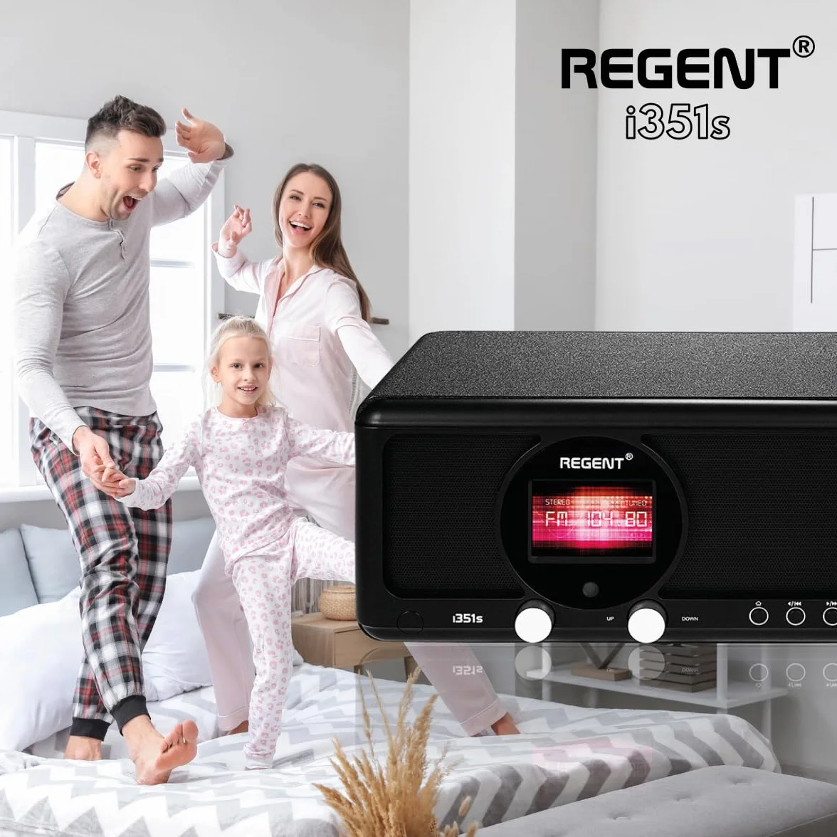 Ferguson – Radio Internet Dab+ Wi-FI – Regent i351s Spotify Connect/AUX/USB/Bluetooth – Poste Radio: Enceinte, Hi-FI, FM - Alarme Double, télécommande - Bluetooth Unique in/Out (Noir)