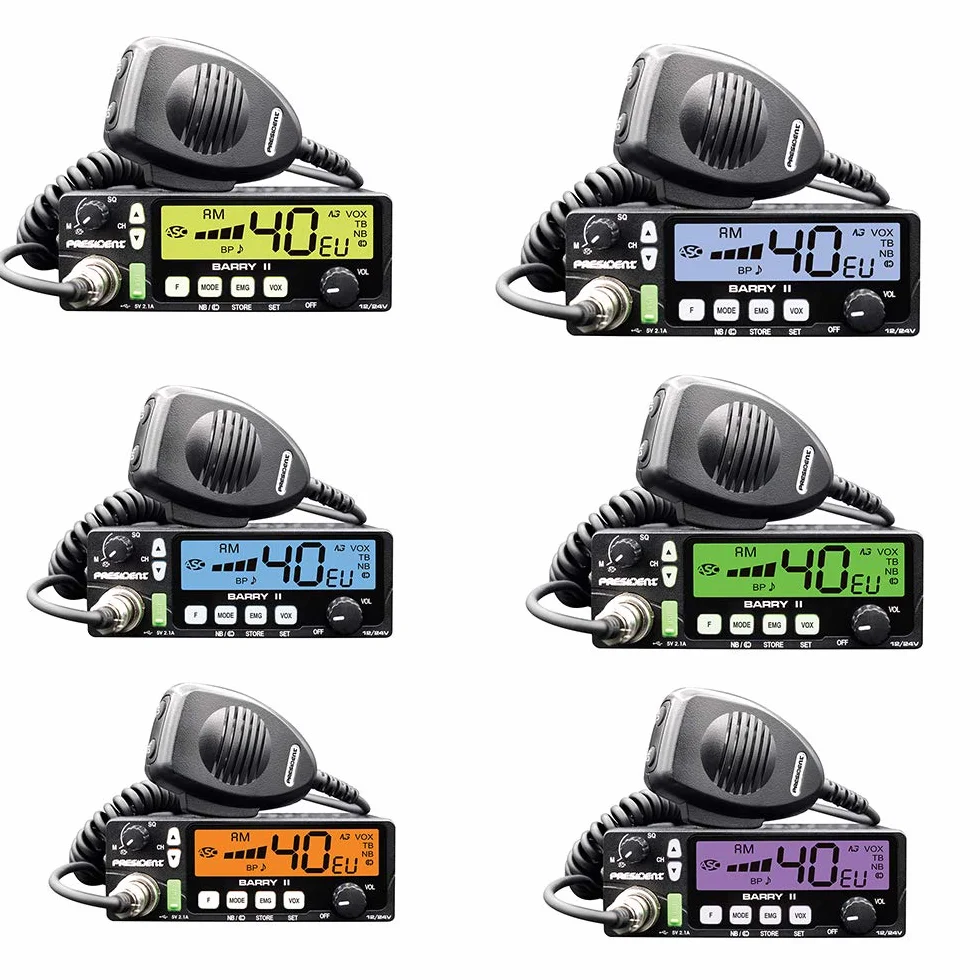 Radio CB President Barry II ASC AM/FM, Roger Beep, NB, ANL, Port USB, 12V / 24V