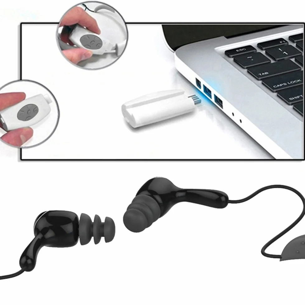 Suney Lecteur MP3 étanche Casque audio sans fil 8 Go HiFi pour natation et course à pied 6 à 8 heures Lecteur MP3 étanche pour surf, natation, sport, course à pied Waterproof Bluetooth blanc