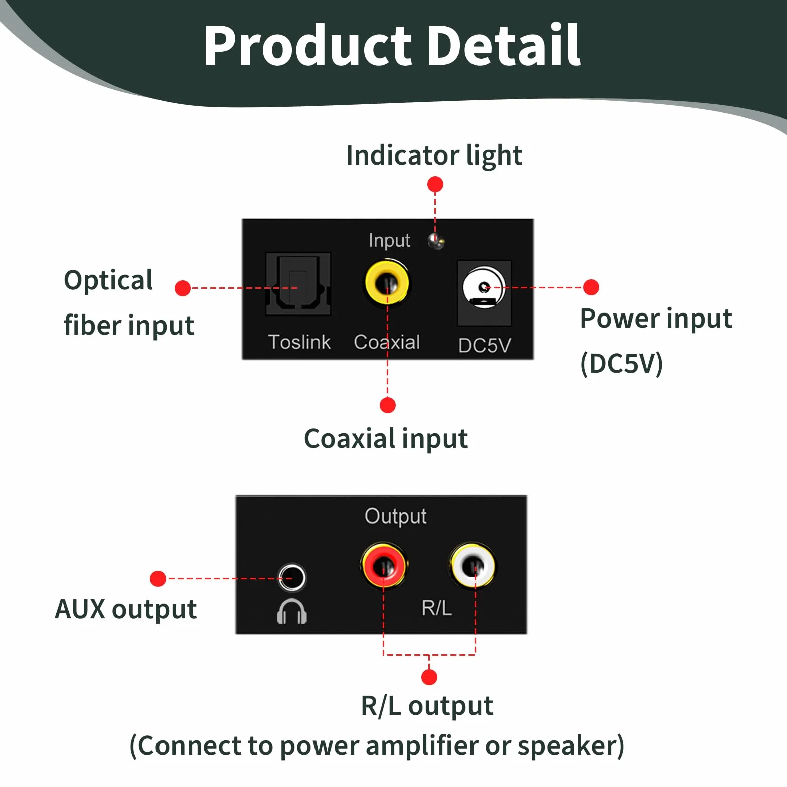 Convertisseur Audio Numérique Analogique 192kHz SPDIF Optique Coaxial Toslink vers RCA Stéréo L/R Adaptateur Jack 3,5mm