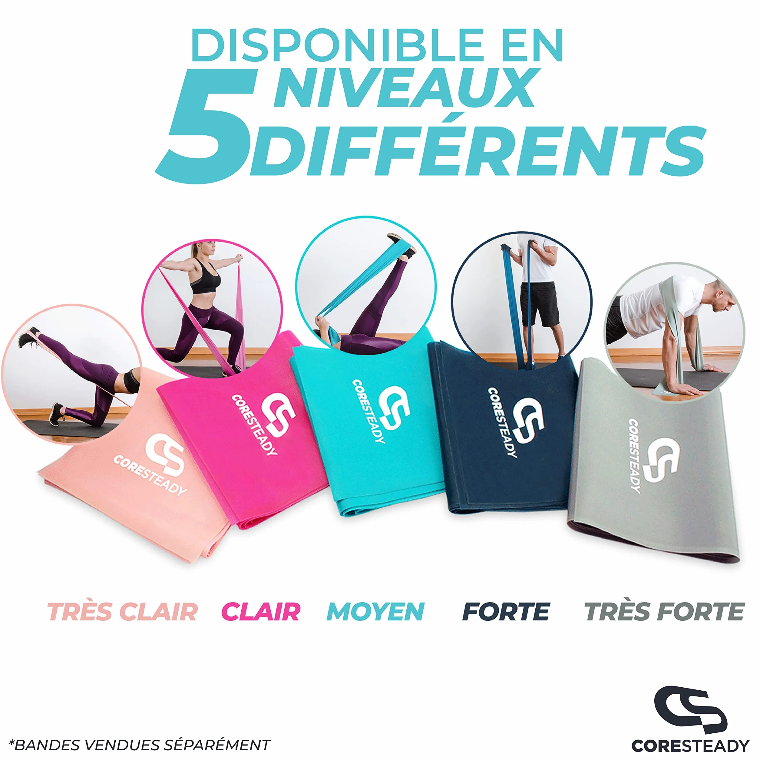 Coresteady Bande Élastique Musculation Physiothérapie Fitness Pilates Yoga Rééducation