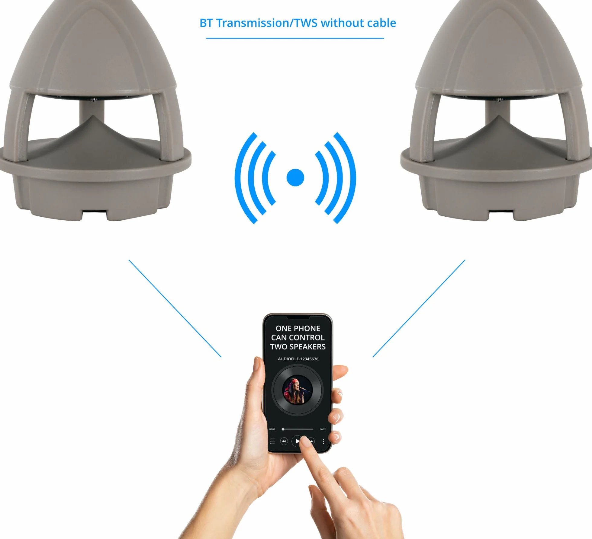 McGrey WPL-660GY BT 360° Enceinte Outdoor Active 2 Voies pour Jardin - Portée Bluetooth® : env. 10 mètres - Diffusion sonore à 360° - Résistante à l'eau et aux UV (IP56) - Gris