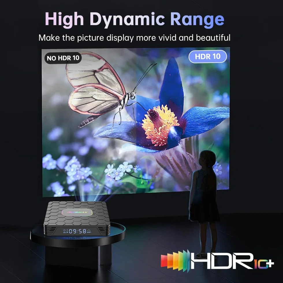 Android TV Box,R69MAX Android 14.0 TV Box with 4Go RAM 64Go ROM RK3528 Quad Core Arm Cortex A53 Mali-450 GPU Support 8K 3D 1080P 2.4/5.0GHz WiFi BT5.0 10/100M Ethernet DLNA HDMI2.0 USB3.0 H.265