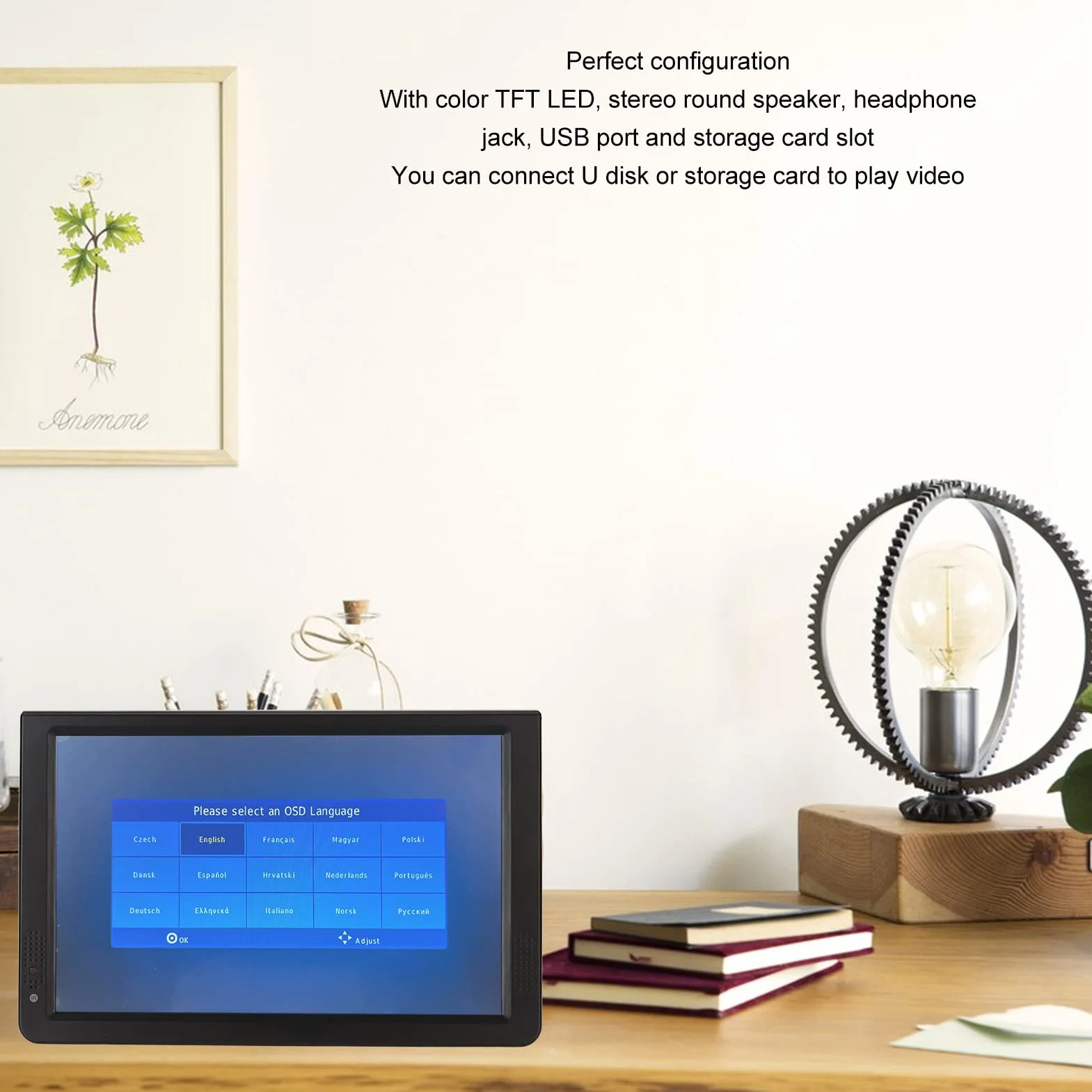 TV Portable 12 Pouces, Télévision Numérique ATSC Rechargeable 1080P TFT LED écran HDMI Lecteur Vidéo, Prise en HDMI, AV, USB, Entrée de Carte TF, pour la Maison, la
