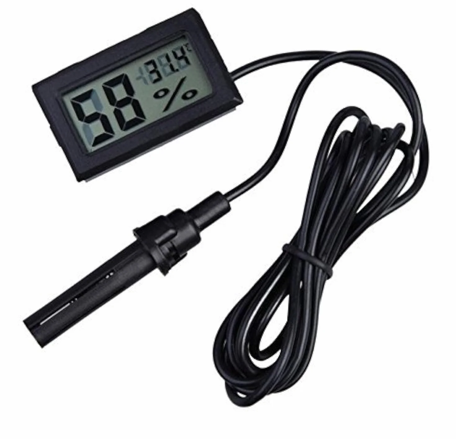 ARCELI 2-en-1 Digital LCD Thermomètre Hygromètre avec Externe pour Reptile Incubateur Aquarium - Noir