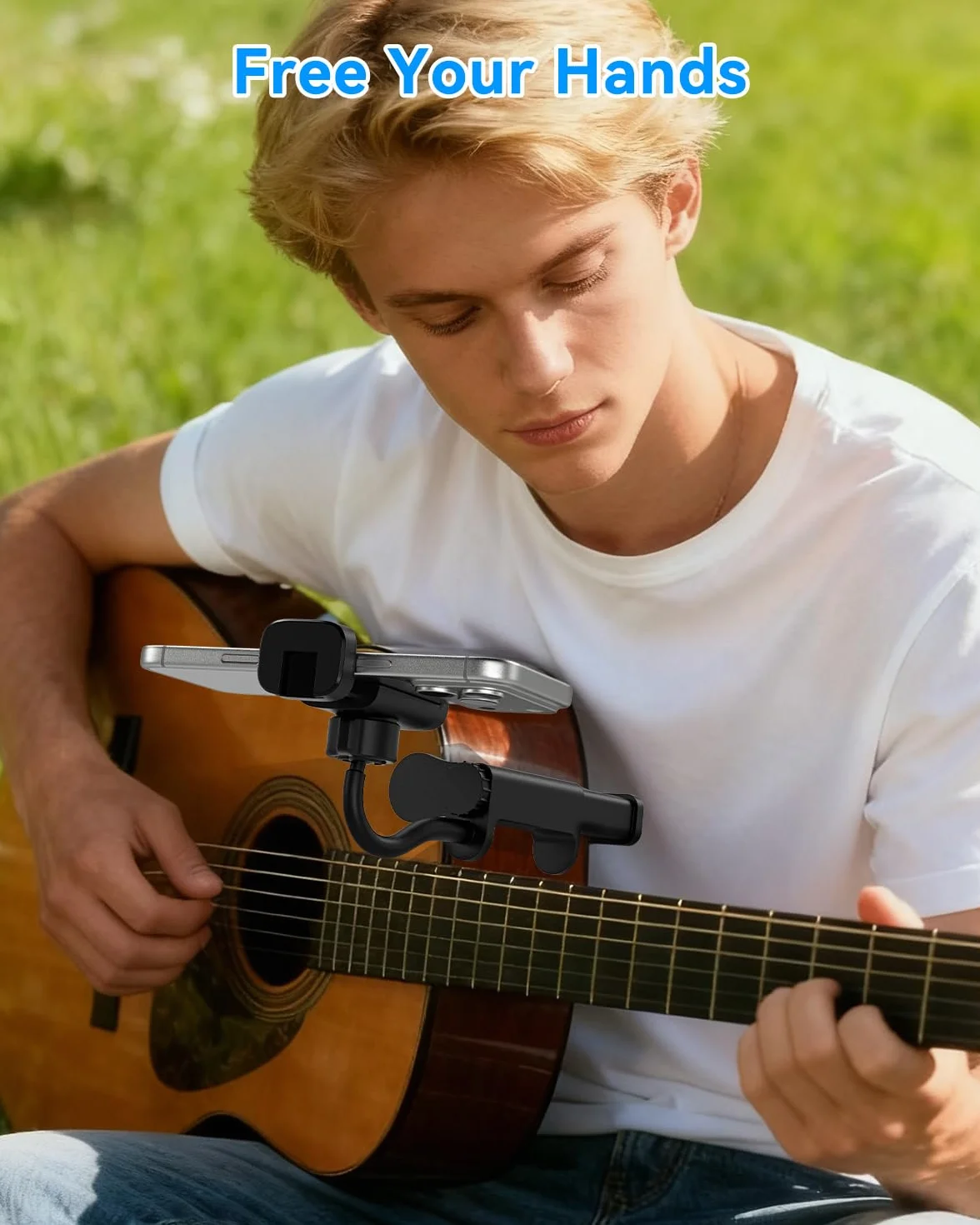 Support de Téléphone pour Guitare- Support Universel pour Smartphone pour Guitare, Basse, Ukulélé, Rotatif à 360° et Réglable, Idéal pour La Diffusion en Direct et l'enseignement en Ligne