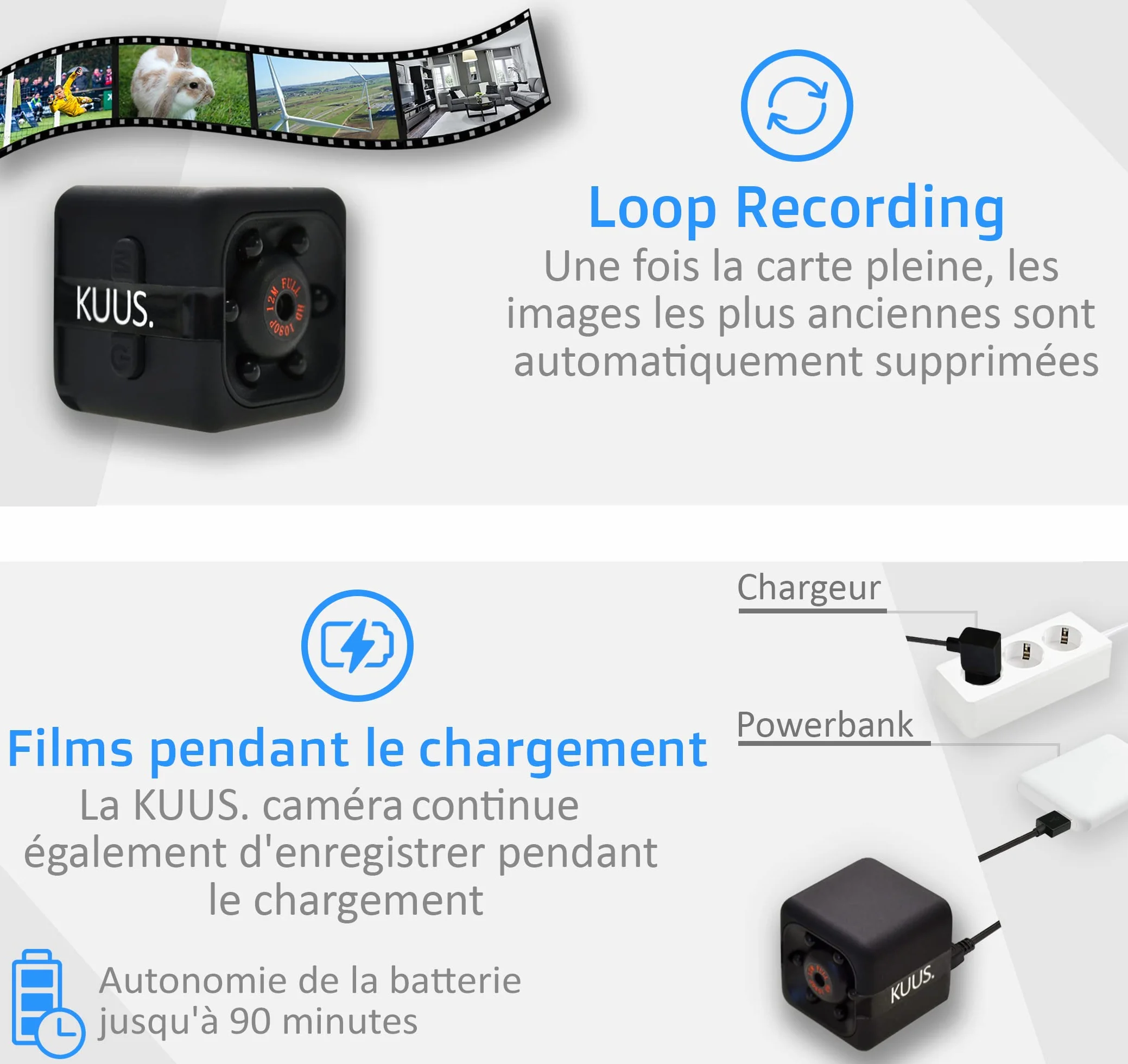 KUUS C1 Plus Petite Mini Caméra Espion d'europe 2,3cm Caméra Cachée sans WiFi Full HD 1080P, Micro Espion Discrète, Camera Surveillance sans Internet, SD 32 Go Class 10 U3 ISO 10000+ Vendus Pack