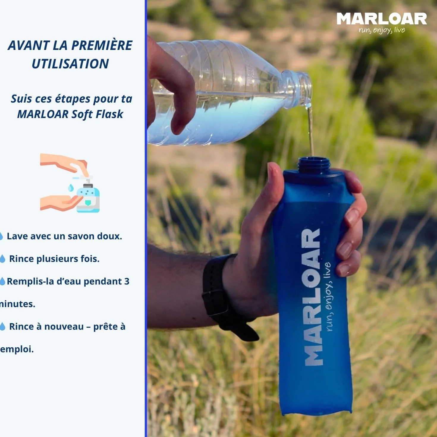 Gourdes Souples et Pliables Flasque Running 250ml Bleu Pack de 2 Sans BPA