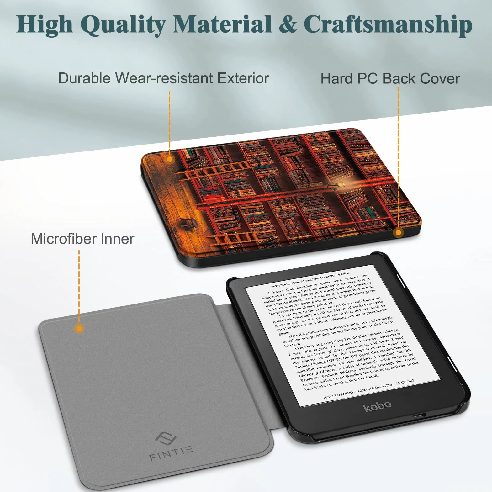 FINTIE Étui Compatible avec 6” Kobo Clara Colour/BW 2024 et Kobo Clara 2E 2022 - Housse Fine et Légère Coque Fermeture Magnétique, Bibliothèque