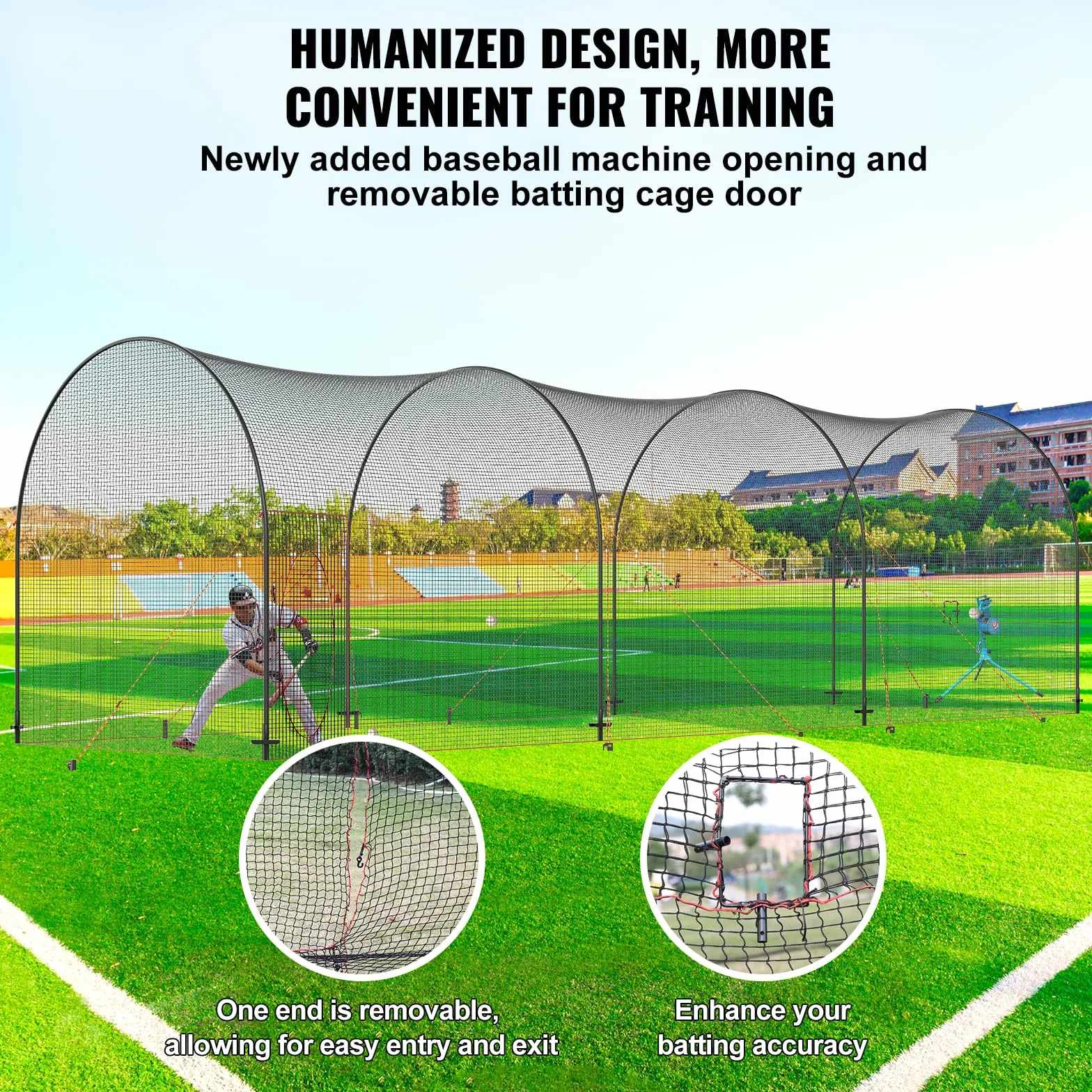 VEVOR Cage de Frappeur 12x3,6x3,6 m Filet d'Entraînement Baseball Softball Poteaux Fibre de Verre Portable