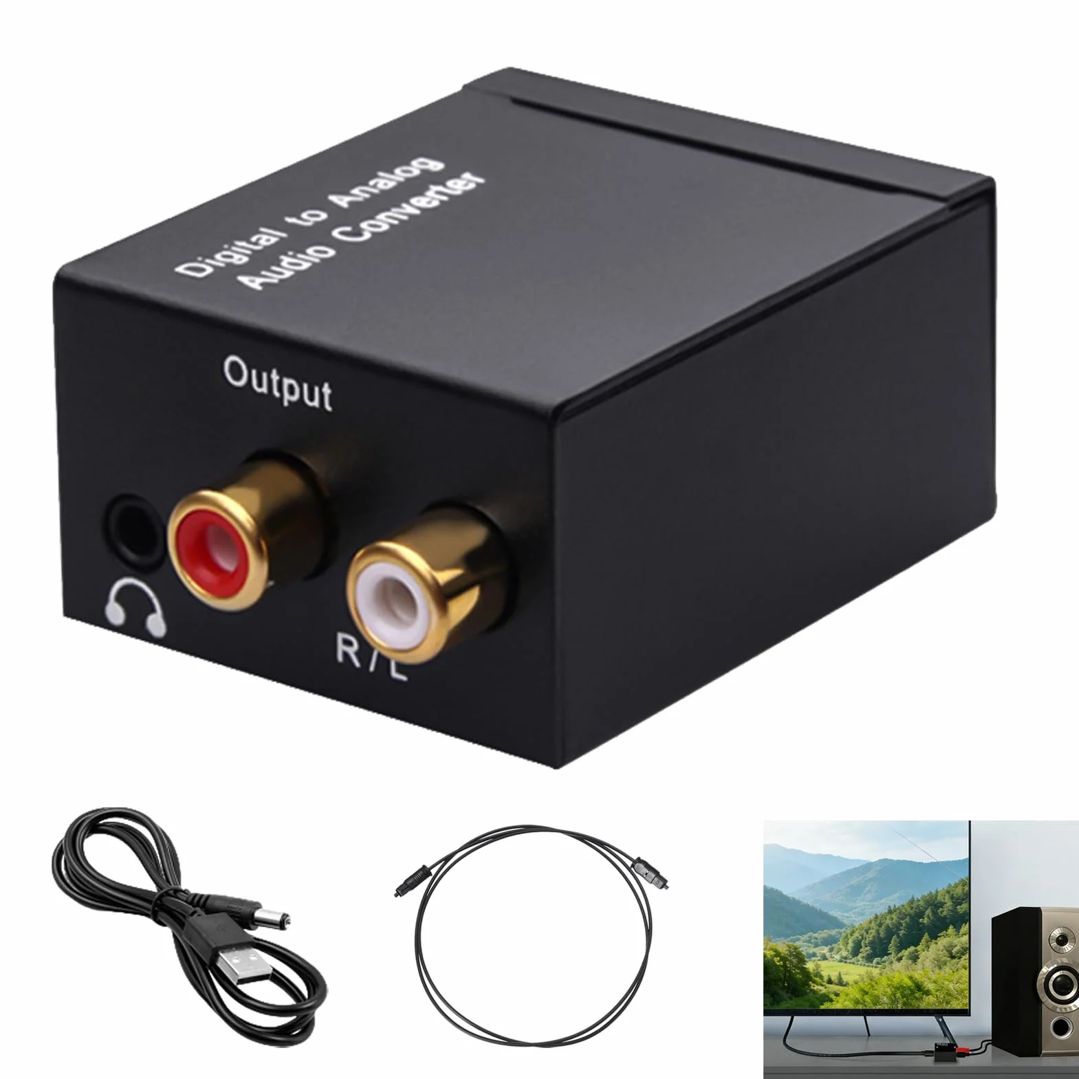 Convertisseur Audio Numérique Analogique 192kHz SPDIF Optique Coaxial Toslink vers RCA Stéréo L/R Adaptateur Jack 3,5mm