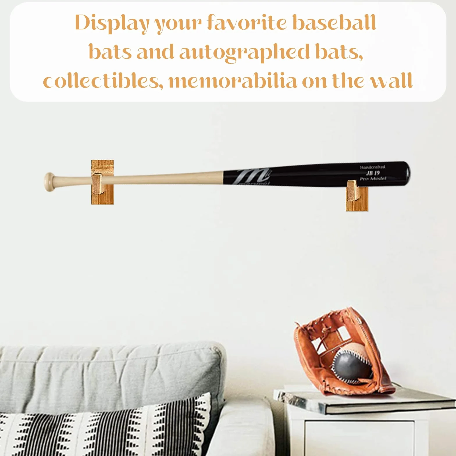 Support de Batte de Baseball en Bois Massif Fait à la Main, avec Support Mural pour 2 Récipients