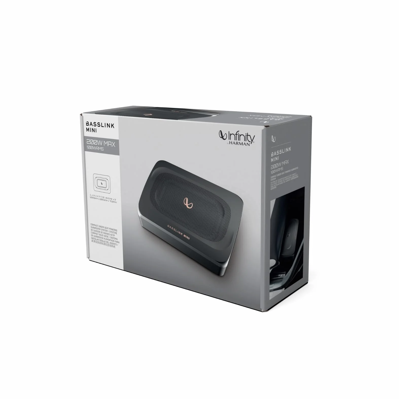 Infinity BassLink Mini Caisson de Basses Actif Compact 100W RMS et 200W Max avec Haut-Parleur 6x8, boîtier en Aluminium, Filtre Passe-Bas réglable, Bass Boost et Commande de Volume à Distance