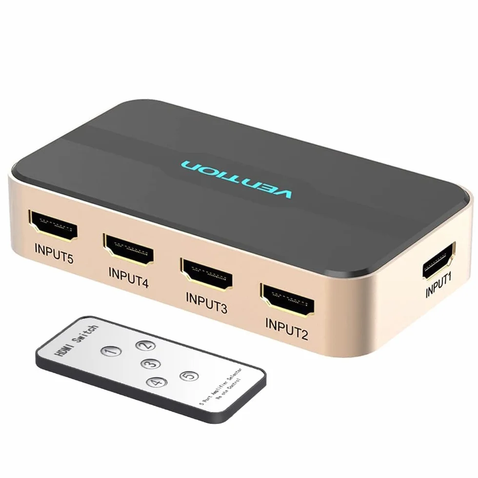 Sélecteur HDMI. Vention Commutateur HDMI 5 Ports 5 entrées 1 Sortie Séparateur Commutateur 4 K 1080 P avec télécommande Infrarouge pour PS3 X Box, câble, Satellite, Lecteur DVD Blu-Ray