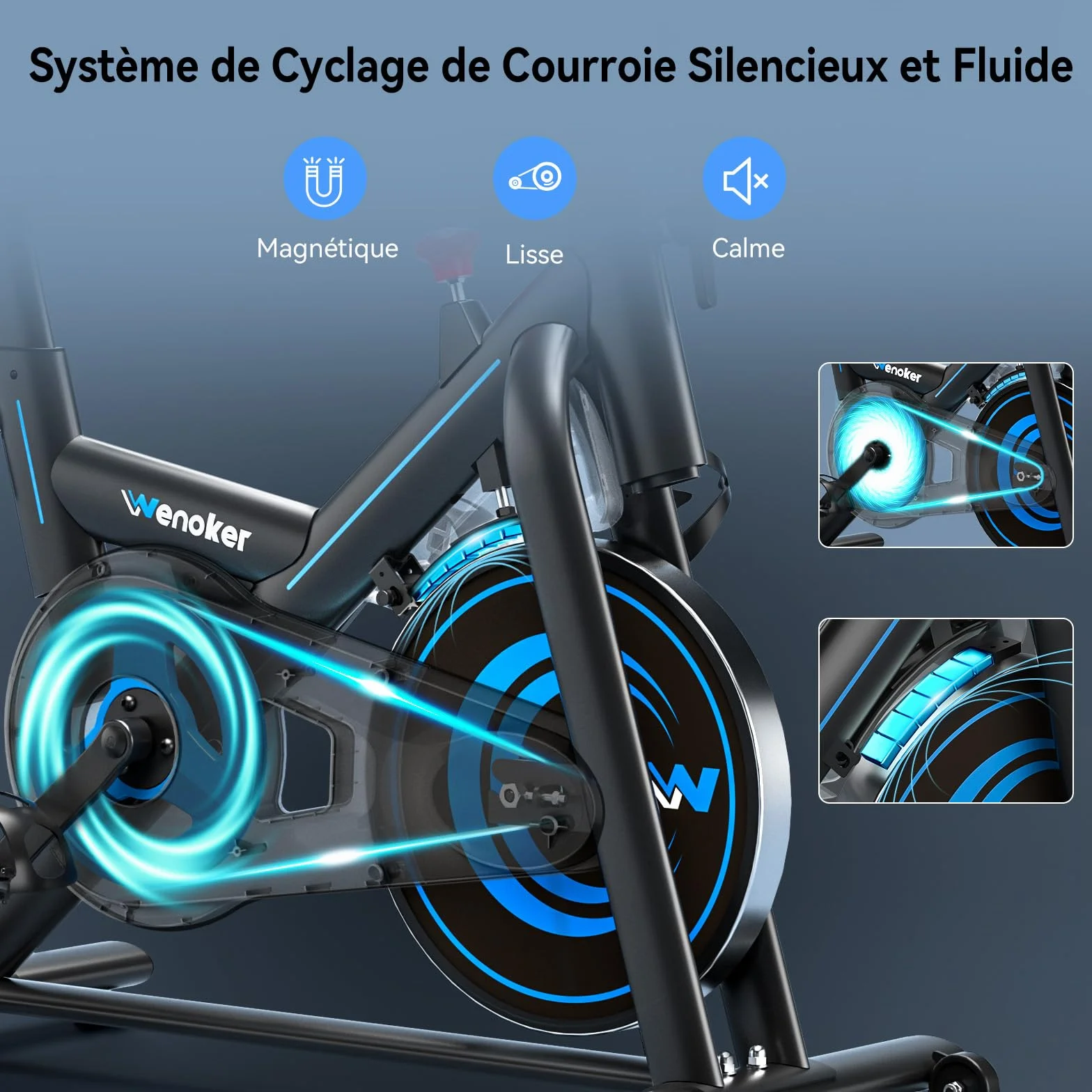 Wenoker Vélo d'Appartement avec APP, Résistance Magnétique Réglable, écran LCD, Capacité Max 160 kg