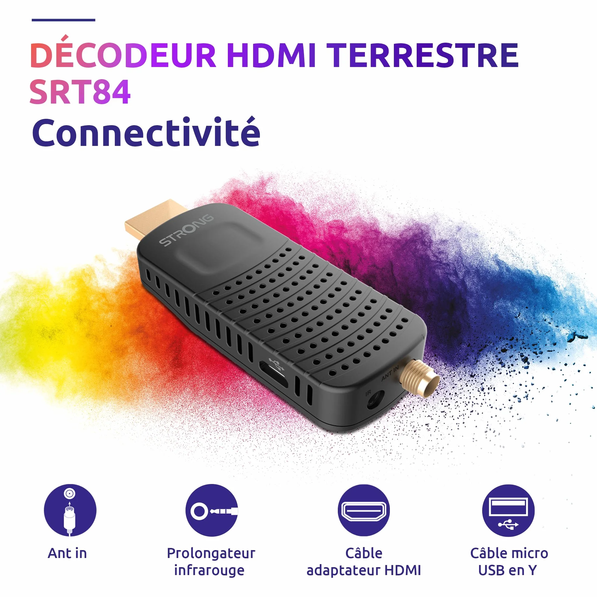 STRONG SRT84 Récepteur HDMI Décodeur DVB-T2 HEVC265 Dolby Audio Noir