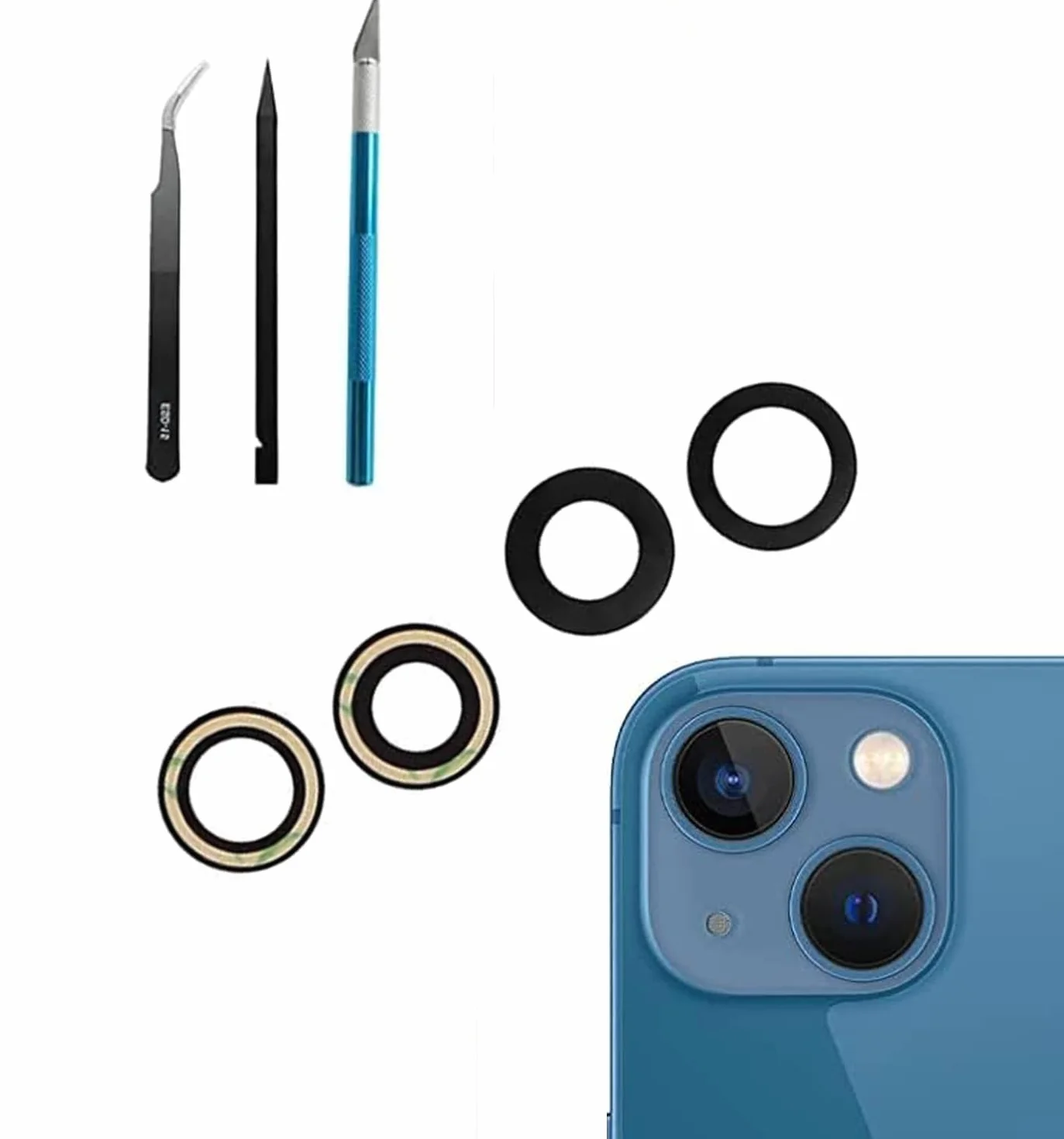 Lentille de Rechange pour Appareil Photo arrière pour iPhone 13/iPhone 13 Mini, Anti-Rayures et étanche, Coque arrière en Verre de Rechange avec et kit d'outils de réparation