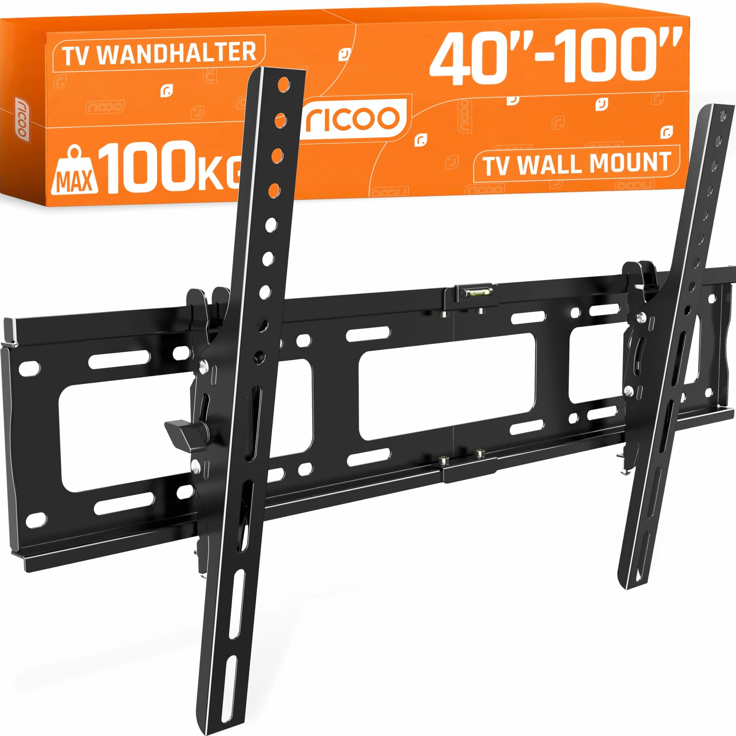 RICOO R17 Support Mural TV 40 à 100 Pouces 42 43 48 50 55 58 60 65 70 75 77 83 85 98 Pouces Max VESA 600x400 Inclinable Universel Fixation Murale TV QLED OLED LED LCD