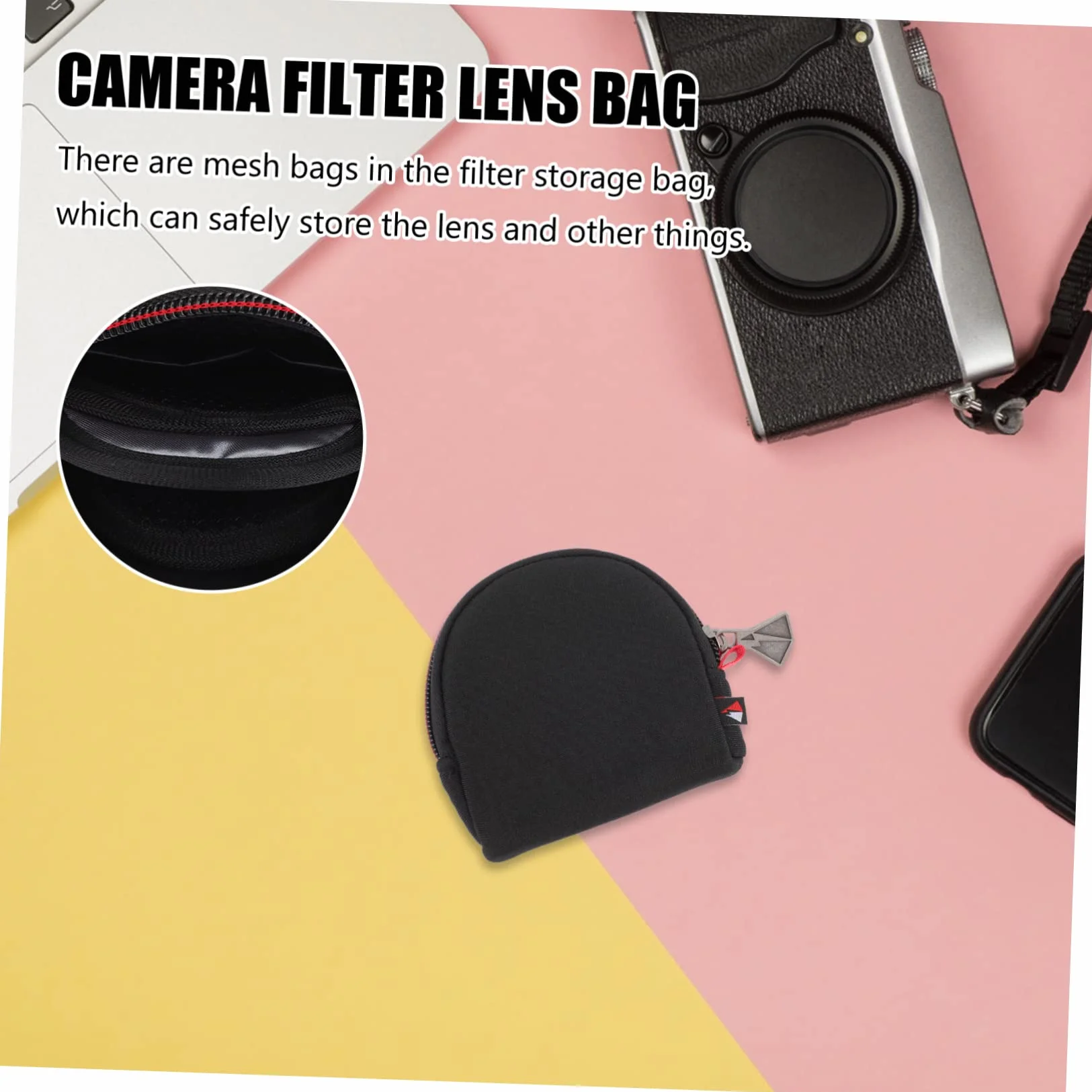 Étui Rond Léger et Pliable pour Filtre D'appareil Photo en Néoprène Plusieurs Styles Poches en Tissu Maillé pour Ranger Les Petits Accessoires Un Paquet Photo