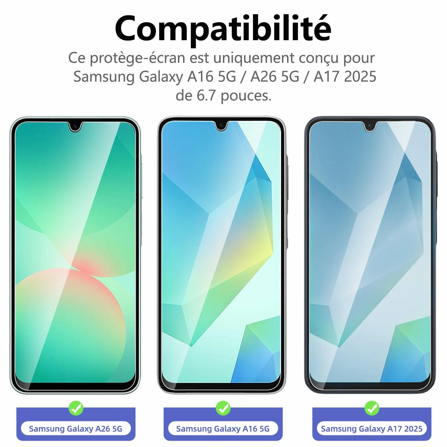 NEW'C Lot de 3, Verre Trempé pour Samsung Galaxy A17 2025, Galaxy A16 5G, Galaxy A26 5G, Film en Protection écran efficace contre les Rayures - sans Bulles - Ultra Résistant - HD Transparent-Dureté 9H