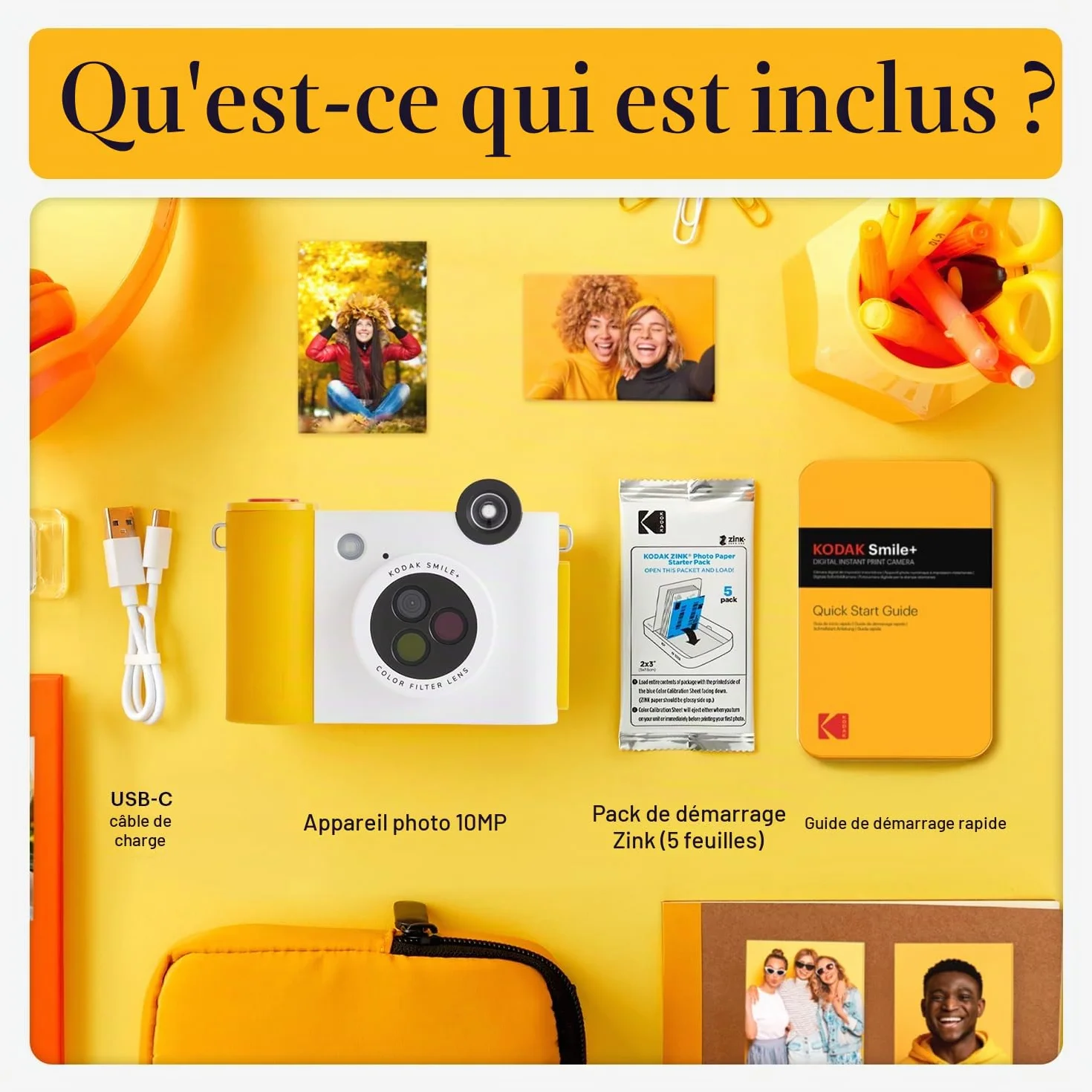KODAK Smile+ 2 in 1 Appareil Photo numérique instantané et imprimante Photo sans Fil Bluetooth, 2x3 (5,1x7,5 cm), 10 MP, Objectif Rotatif à Effets spéciaux, Photos à Dos adhésif, Blanc