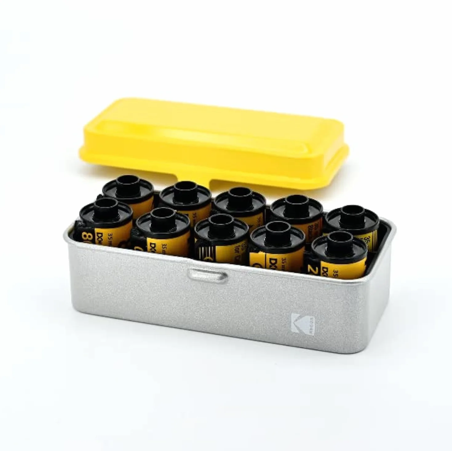 KODAK Film Case 120/135 Étui pour 8 rouleaux de 120 films / 10 rouleaux de film 35 mm - Boîtier en acier rétro pour trier et protéger le film (jaune) (film non inclus)