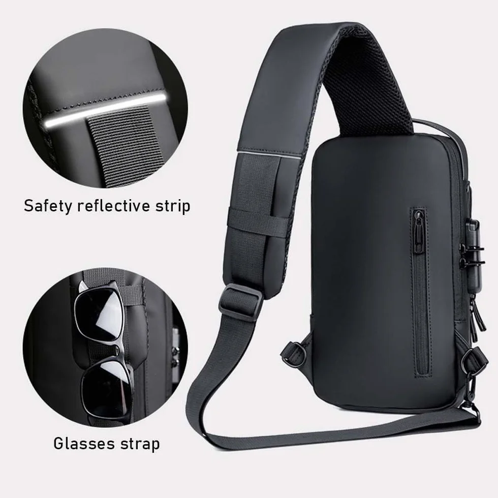 Sac à bandoulière de voyage imperméable pour cyclisme avec serrure à combinaison antivol et port de chargement USB