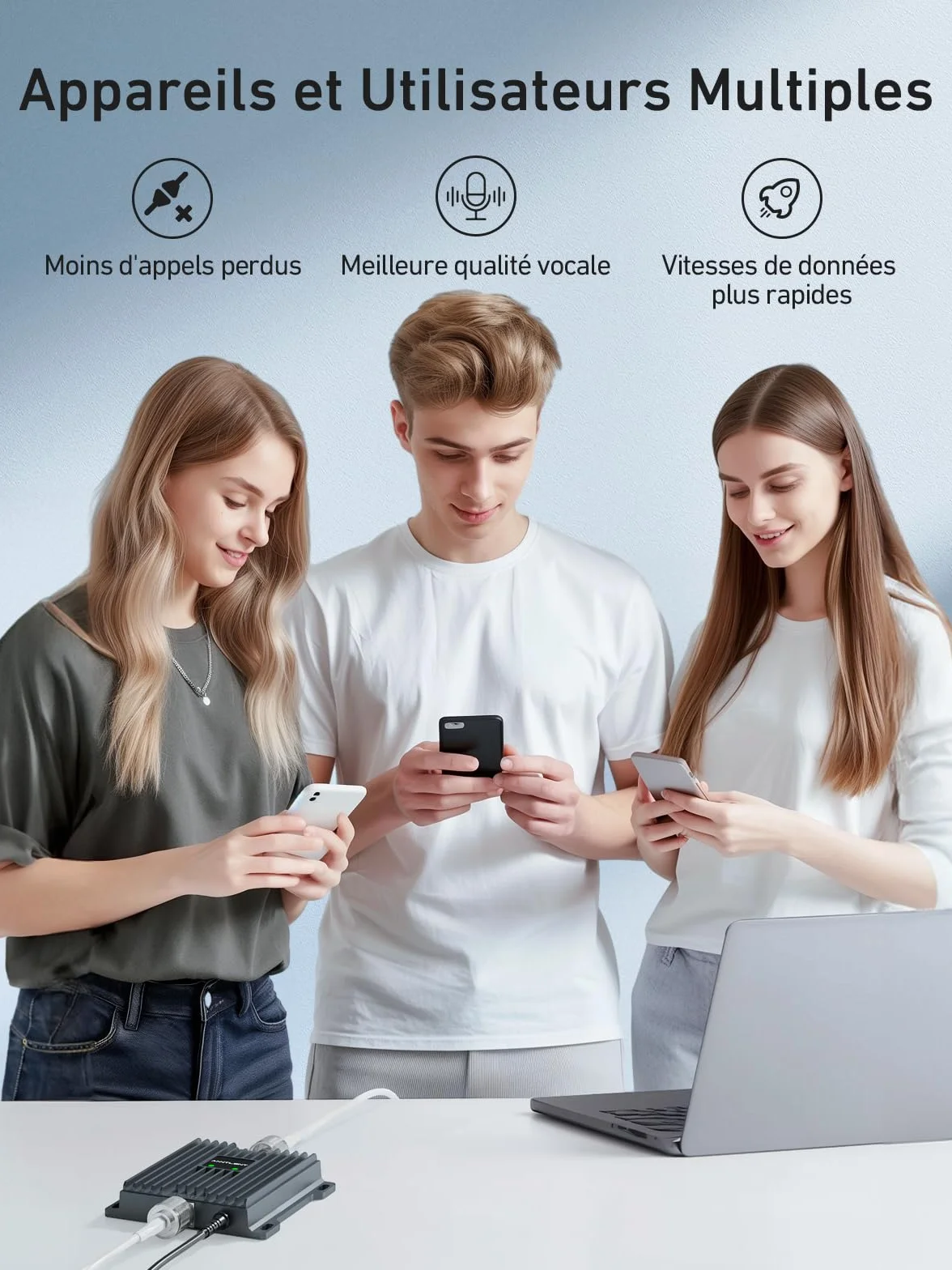 Amplificateur Reseau Mobile 4G LTE 3G GSM 2G Amplificateur 4G pour Bande 20 Bande 7, Répéteur 4G Données 800Mhz 2600Mhz, Compatible avec Telecom Free, Orange, SFR, Bouygues