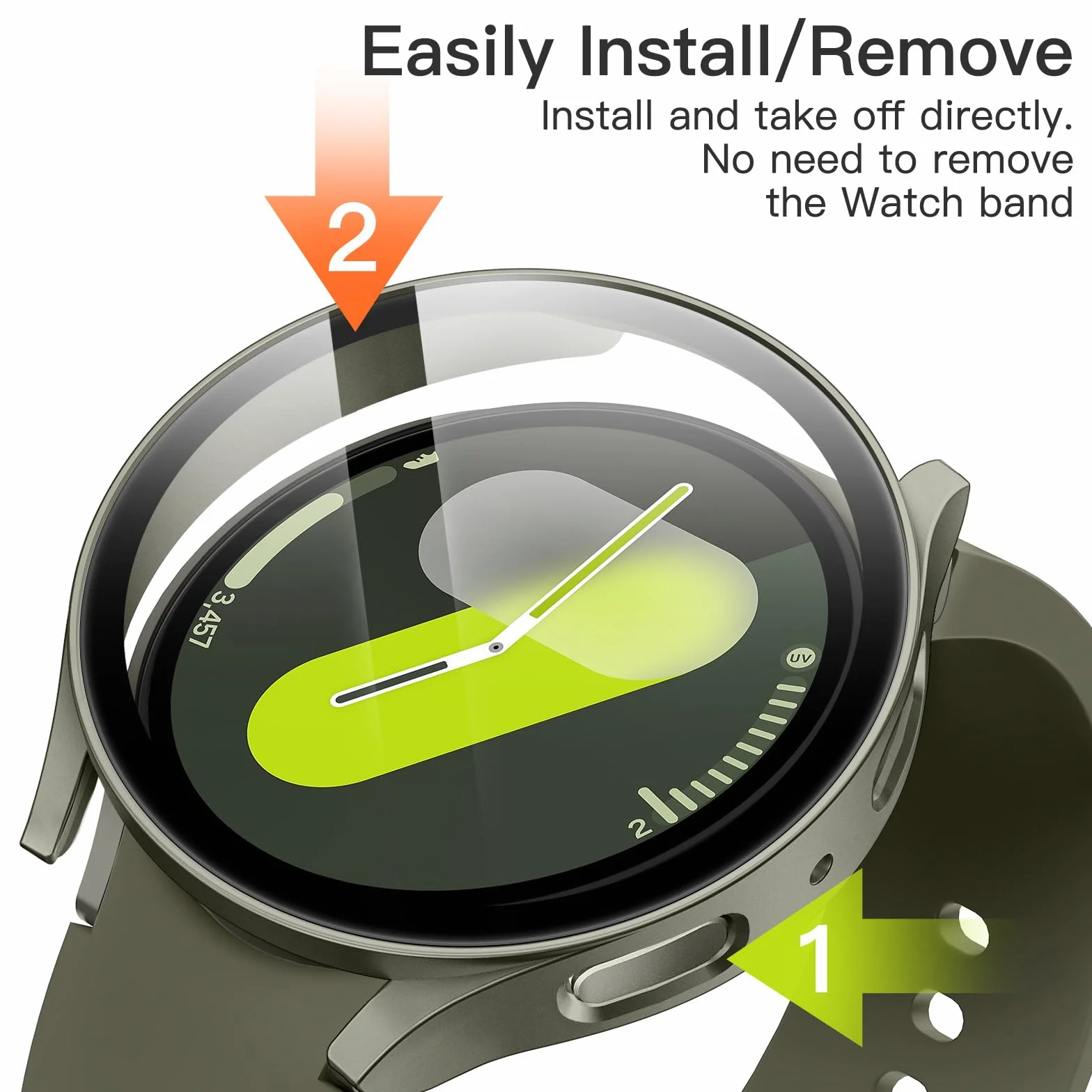 JETech Coque avec Protection D'écran pour Samsung Galaxy Watch 7 44mm, Étui Housse de Protecteur Complète, Film en Verre Trempé Intégré Haute Sensibilité, Lot de 2 (Vert)