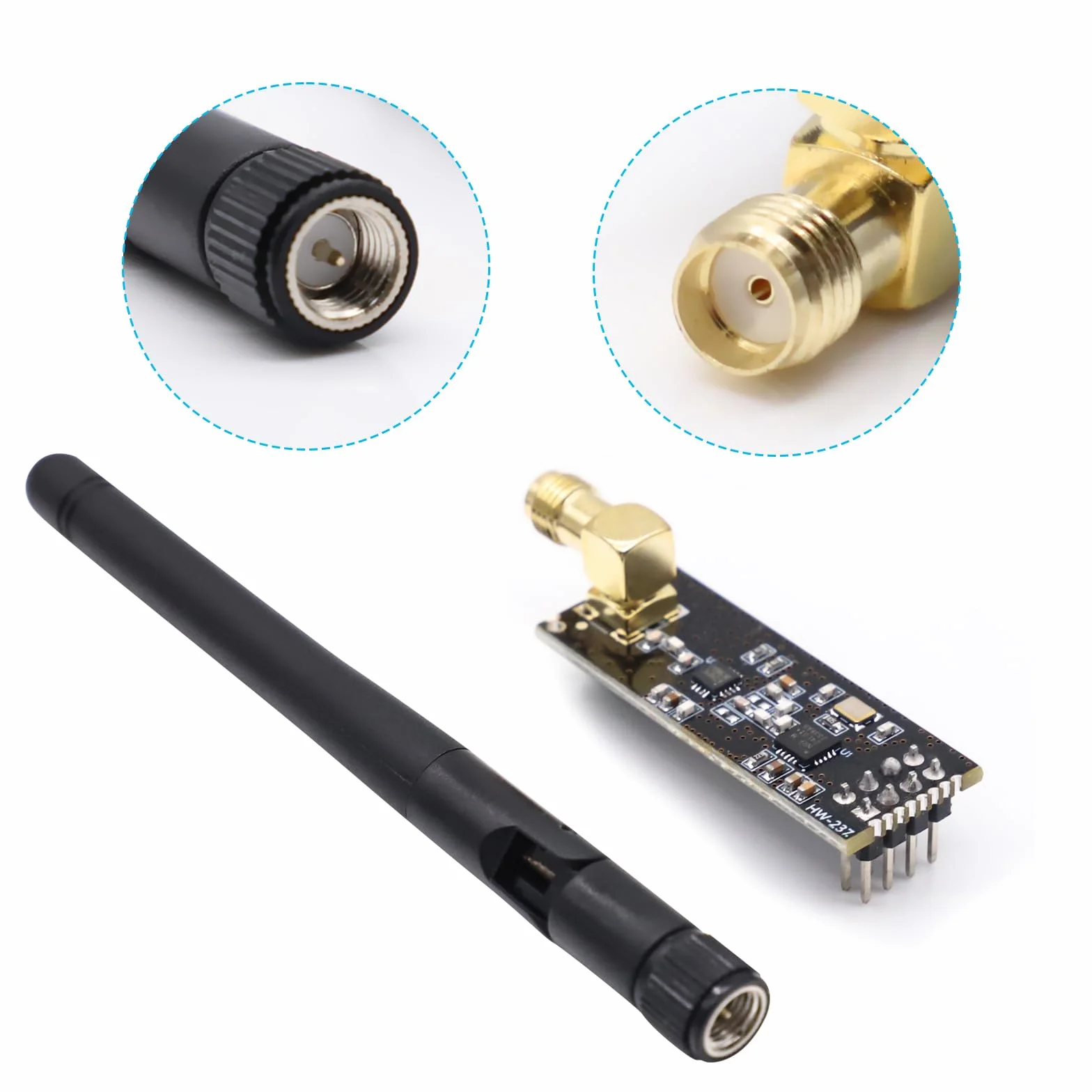 NRF24L01+PA+LNA Module RF avec antenne SMA, émetteur-récepteur sans Fil 2,4 GHz, Compatible avec Arduino et Raspberry Pi, portée Jusqu’à 1100 m(3PCS)