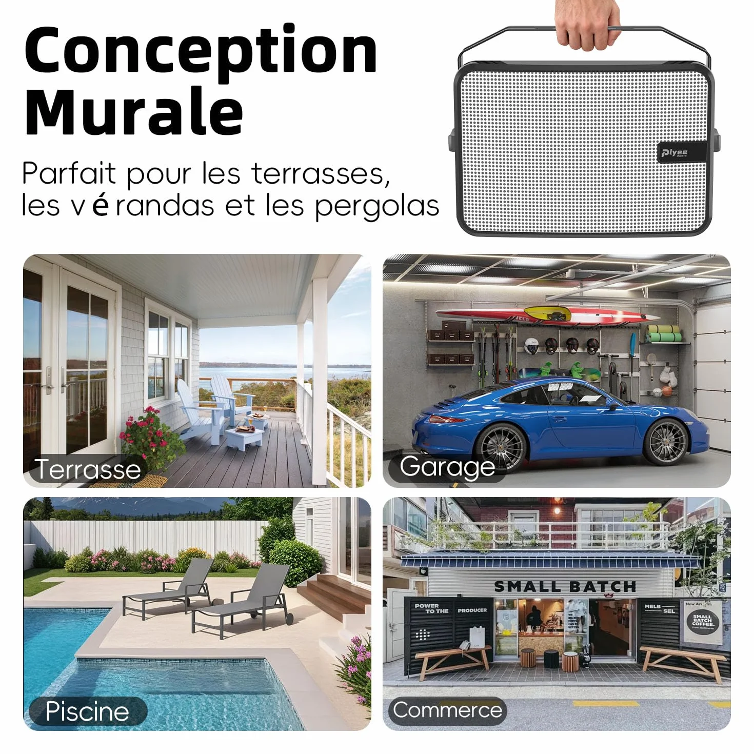 600W Enceinte Bluetooth Extérieure, Synchronisation sans Fil Entre Enceintes, Basses Puissantes, Montage Mural pour Terrasse, Véranda, Pergola, Garage, Lot De 2, Blanc (MZ-658)