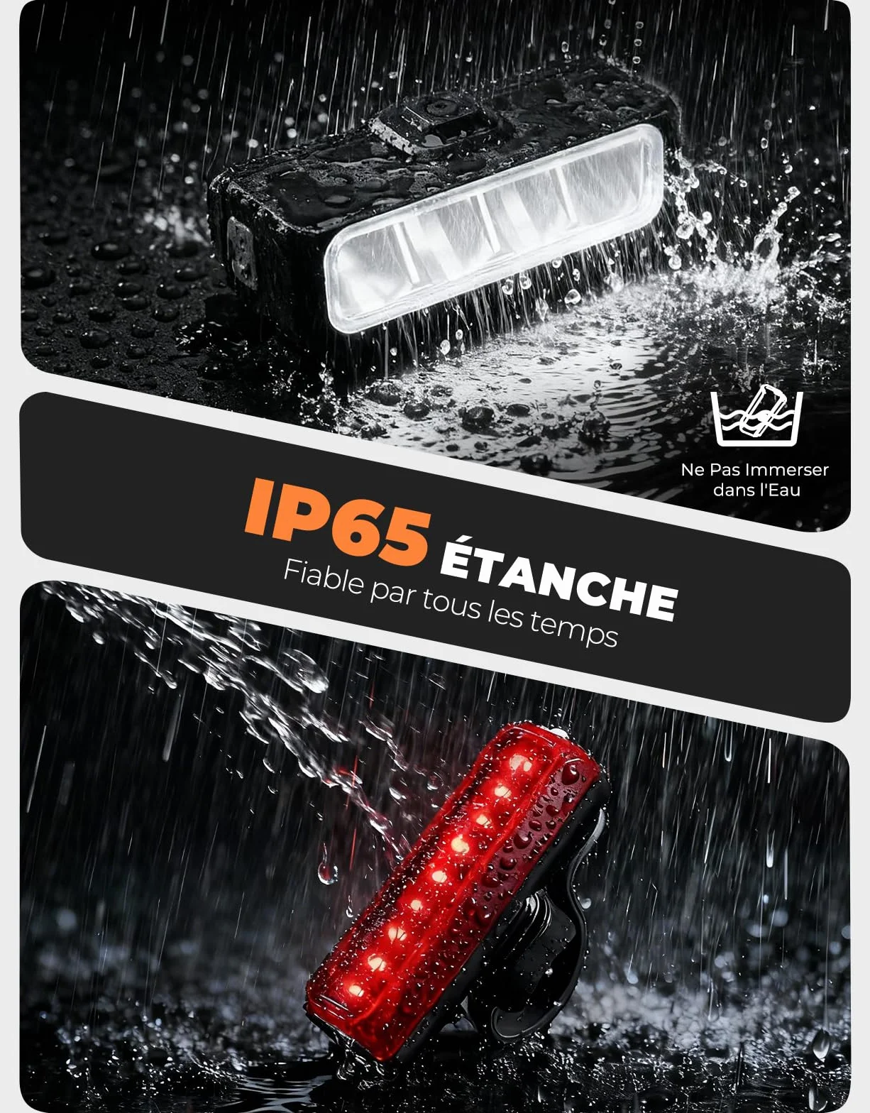 EOIWUY Lumiere Velo Avant et Arriere 1500LM Super Lumineux Eclairage Velo LED Rechargeable USB IP65 Lampe Velo