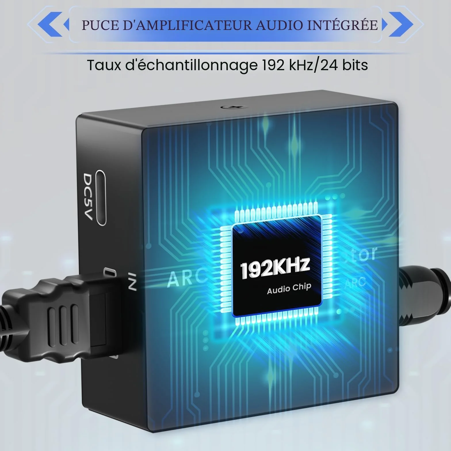 Extracteur Audio ARC 192 kHz, Adaptateur HDMI ARC Optique avec Câbles Optiques 3,5 mm, Convertisseur DAC pour Chaînes Stéréo et Amplificateurs