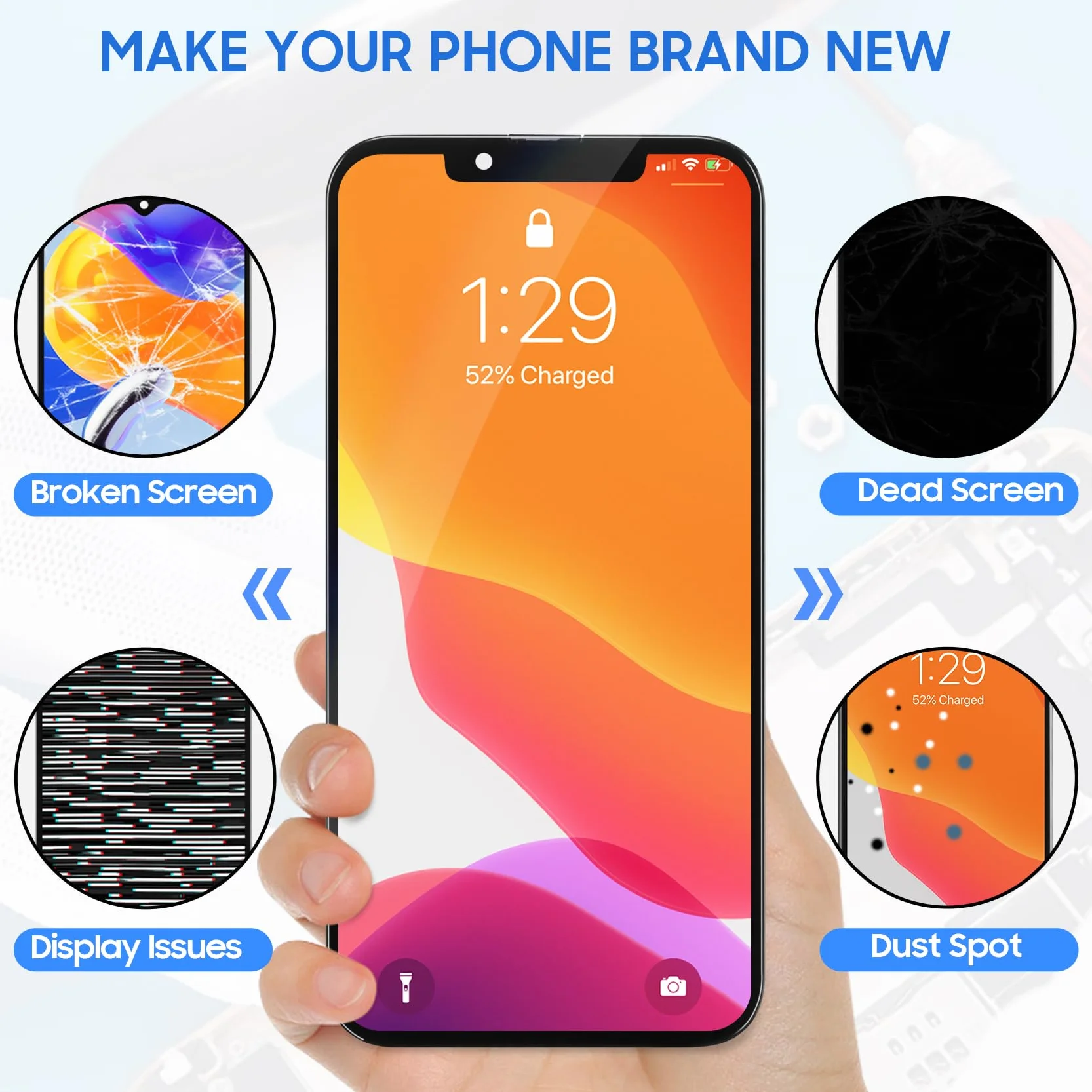 LADYSON Écran pour iPhone 13 Écran LCD pour iPhone 13 A2633 A2482 A2631 A2634 A2635 LCD Affichage Écran Tactile Numériseur Kit de Remplacement + Outil (Incell, Non Original)