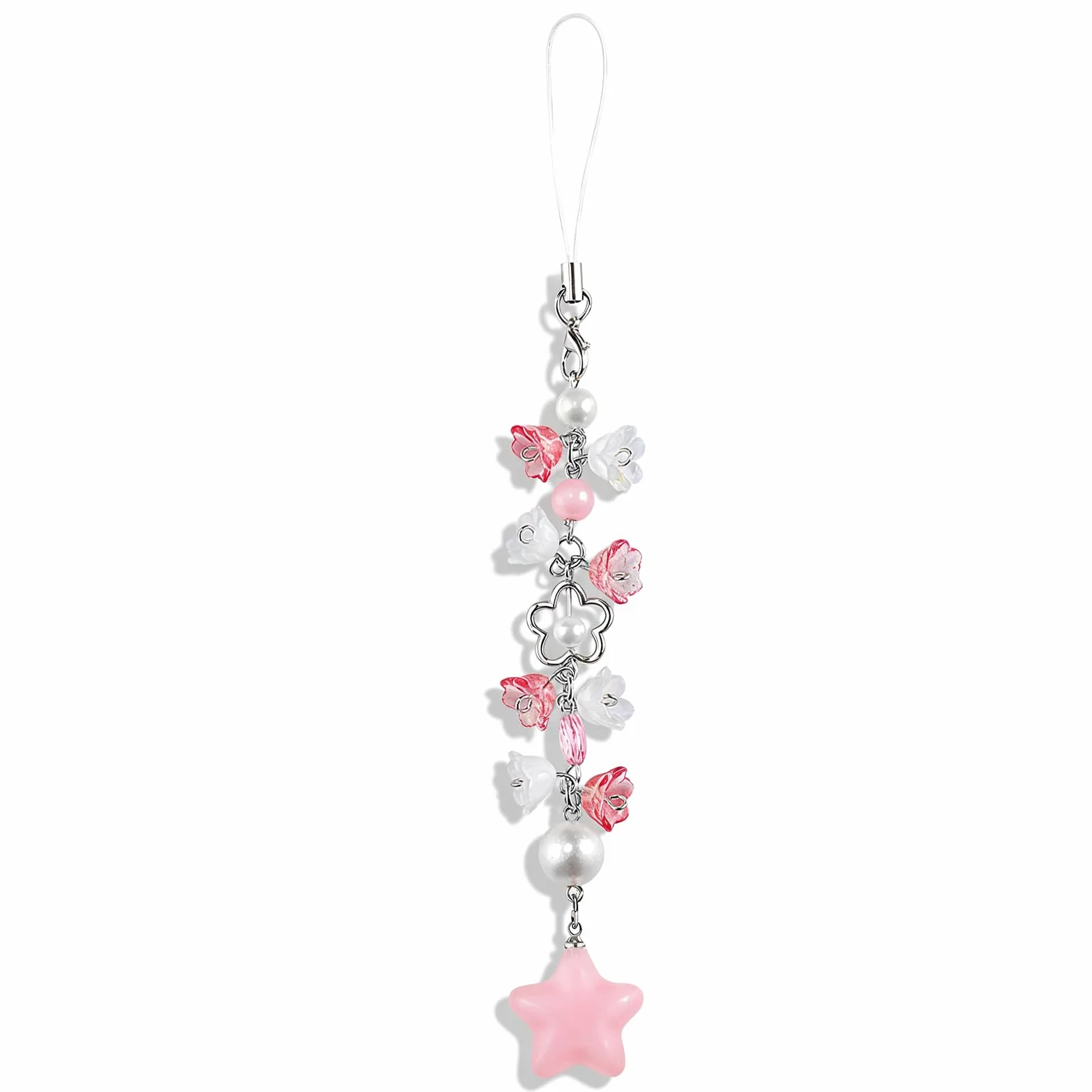 Mabor Pendentif téléphone portable rose fleurs étoiles Y2K dragonne porte-clés
