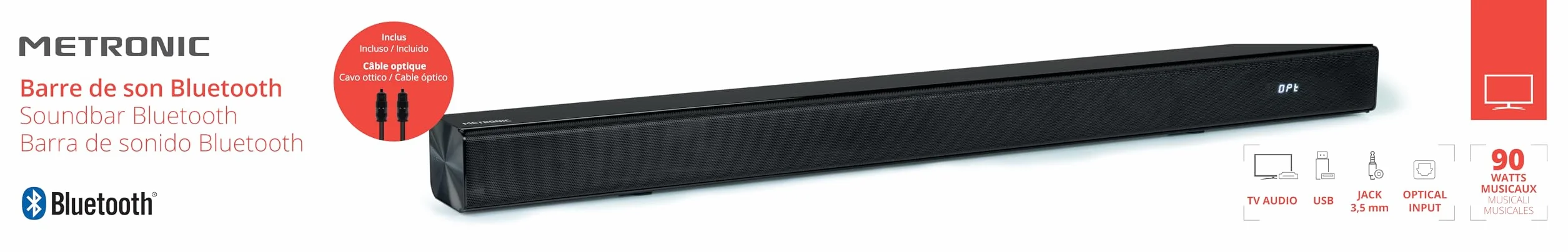 METRONIC Barre de Son TV 2.0 Bluetooth 5.3 Soundbar Home Cinéma