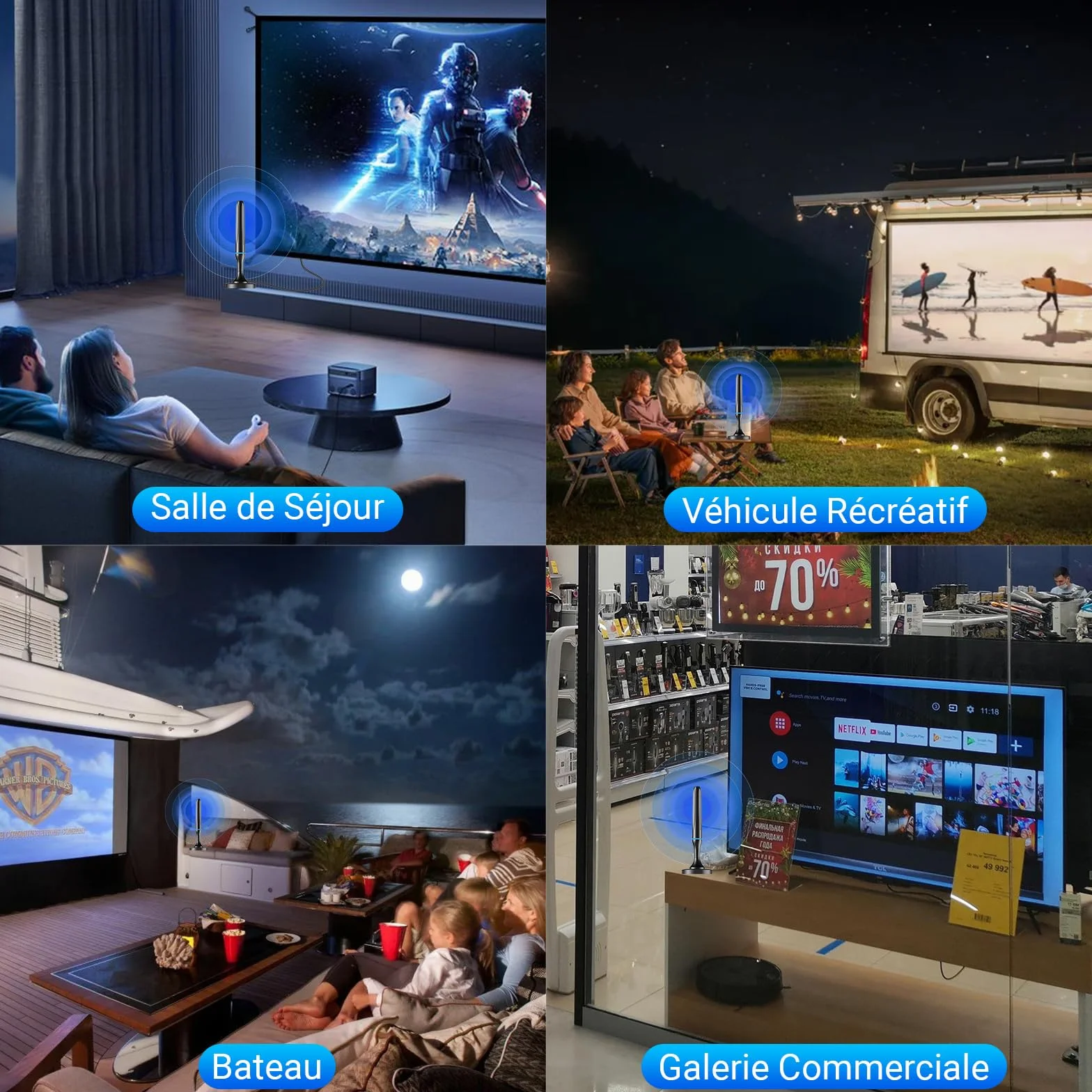 Antenne TV Intérieur Puissante TNT HD, 2026 Puissante Antenne TV Intérieur de Base magnétique puissante - 80km Réception Longue Portée à 360°, Compatible avec Portable 4K 1080P et Tous Les TVs (Bleu)