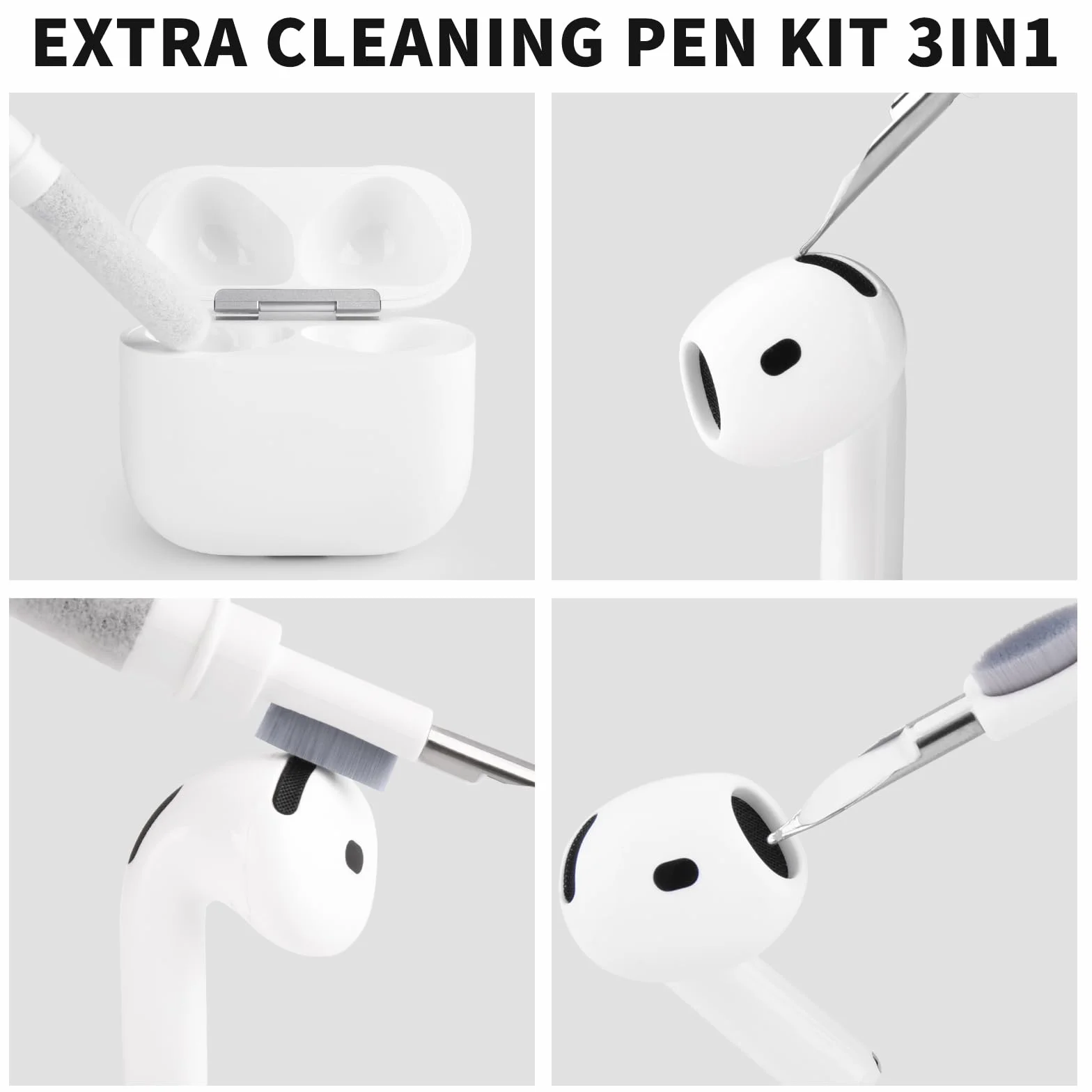 YLK Kit de Nettoyage pour AirPods 4/3/2/1 / AirPods Pro, Kit de Nettoyage 3-en-1, Pinceau Multifonction pour Nettoyer Les écouteurs Bluetooth
