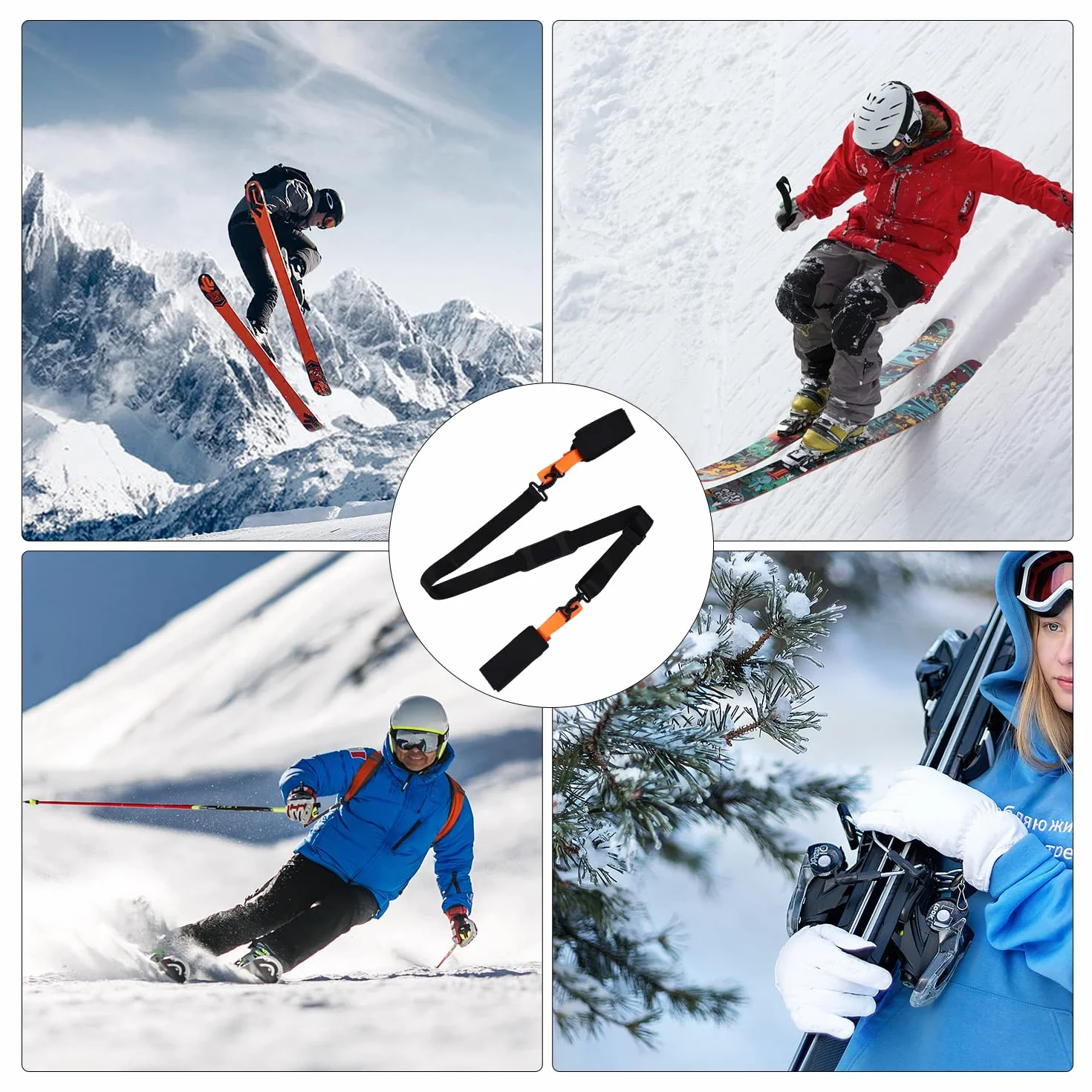 Sangle Baton de Ski Réglable Rembourrée Transport Ski Accessoires Ski Adultes Adolescents Snowboard