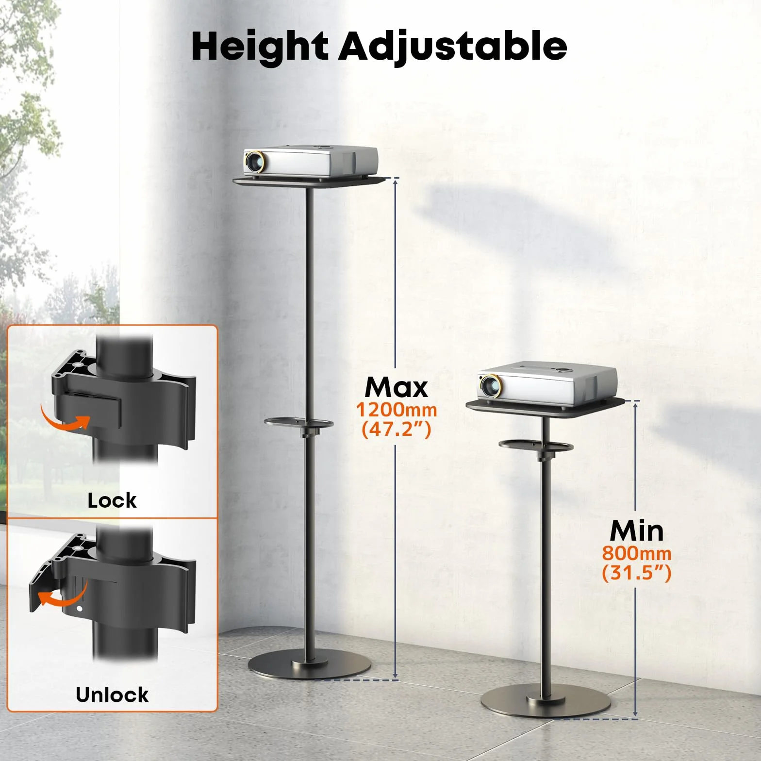 PUTORSEN Support pour Beamer - Support de sol réglable 70-120cm 6KG pour projecteurs, caméras, ordinateurs portables