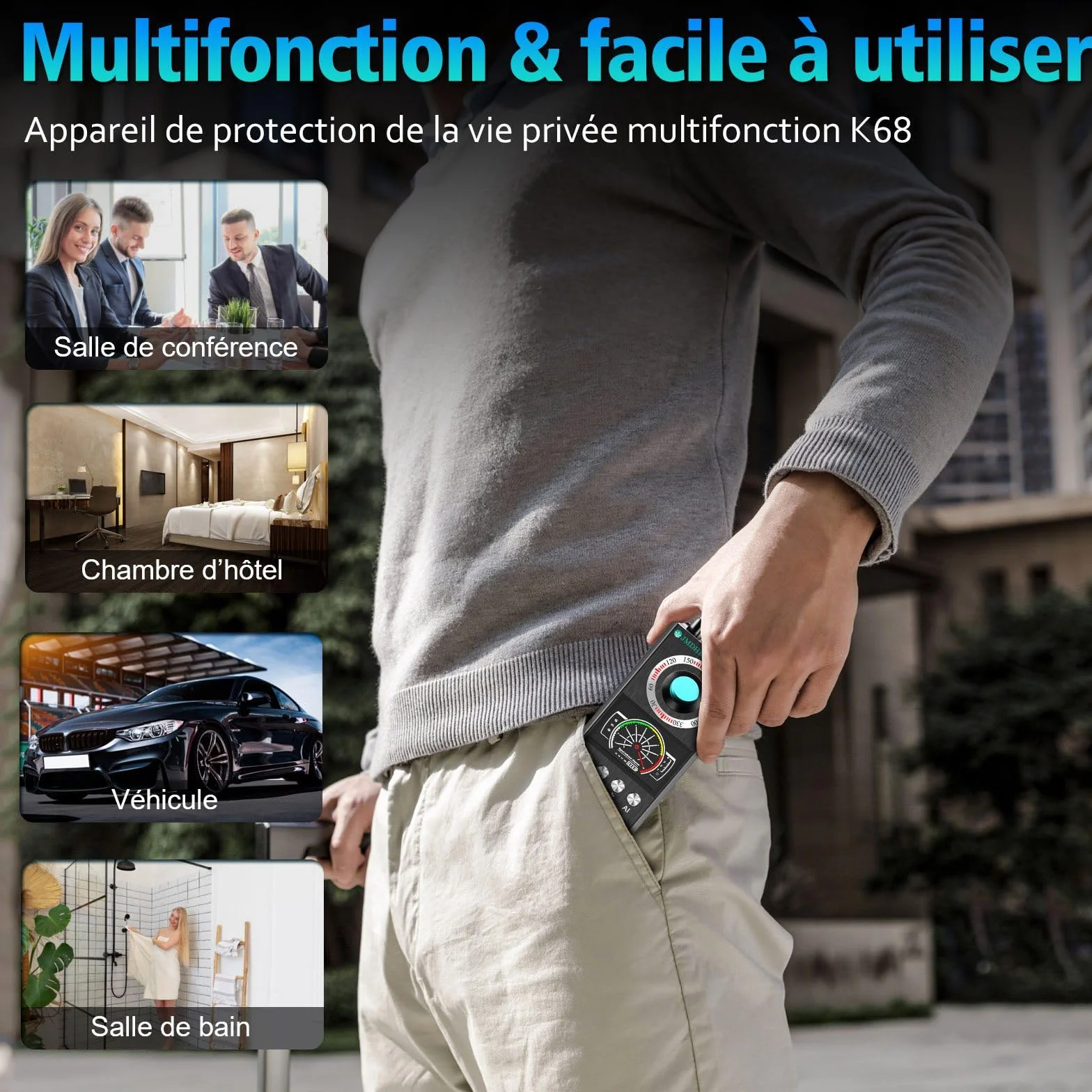 JMDHKK Détecteur Caméra Espionne et Micro Espion, Traceur Magnétique et Signal sans Fil pour Maison, Bureau, Hôtel, Voiture – Protection Vie Privée pour Sécurité et Voyage (Gris)