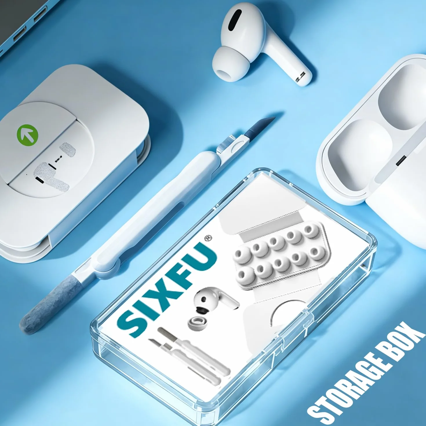 SIXFU Embouts de Remplacement Compatible AirPods Pro 1 & Pro 2 avec Boîte de Stockage et Kit de Nettoyage, Taille XS/S/M/L, Blanc